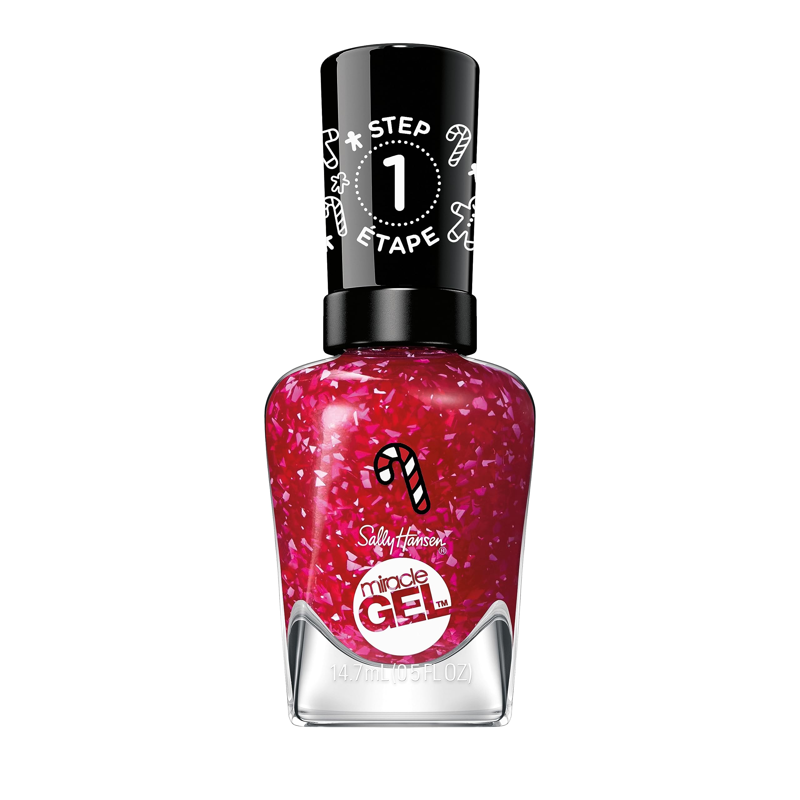 Sally Hansen Miracle Gel Red Glitter Nail Polish, 0.5 Fl Oz, Holiday Peppermint to Be, Long Lasting, No UV Lamp Needed