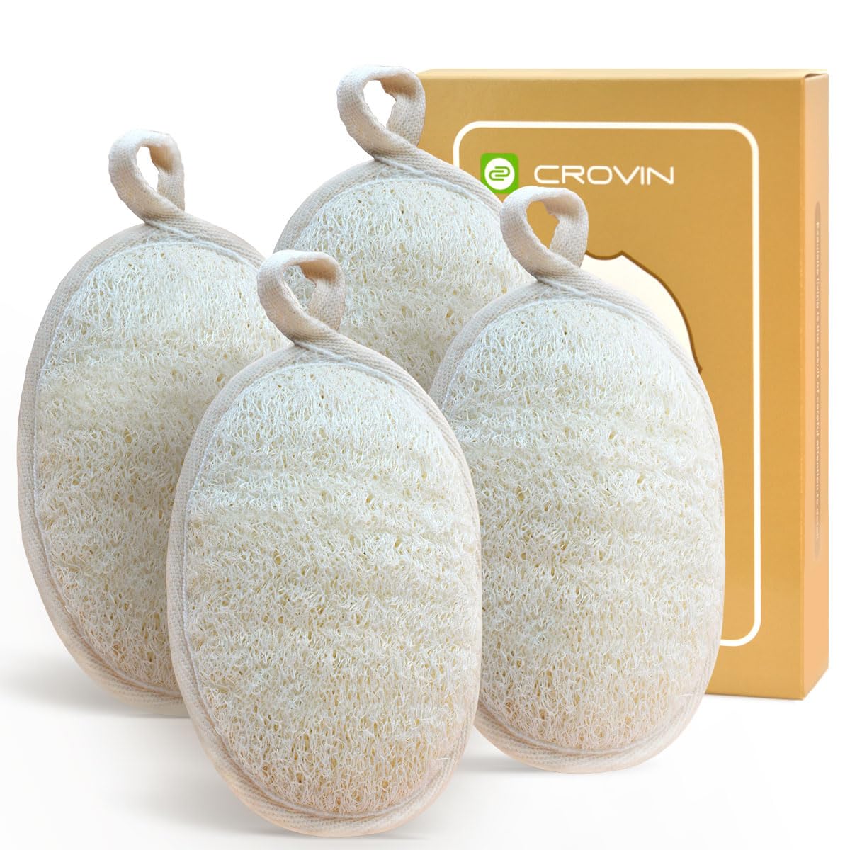 Crovin Natural Loofah Exfoliating Body Scrubber, Made With Natural Shower Loofah Sponge For Men And Womens Spa (Pack Of 4)