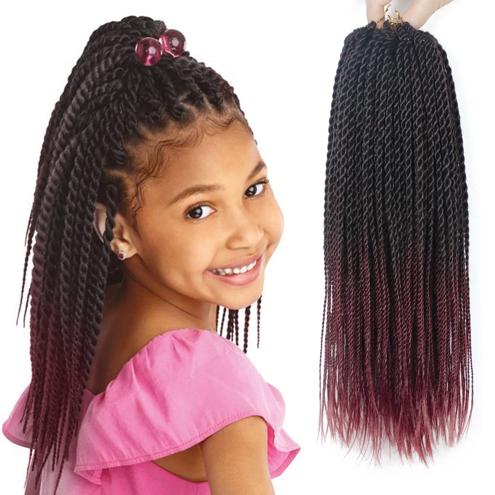 Nayoo Senegalese Twist Crochet Hair For Kids - 8 Packs 14 Inch Small Crochet Hair For Black Women, 30 Strands/Pack Ombre Crochet