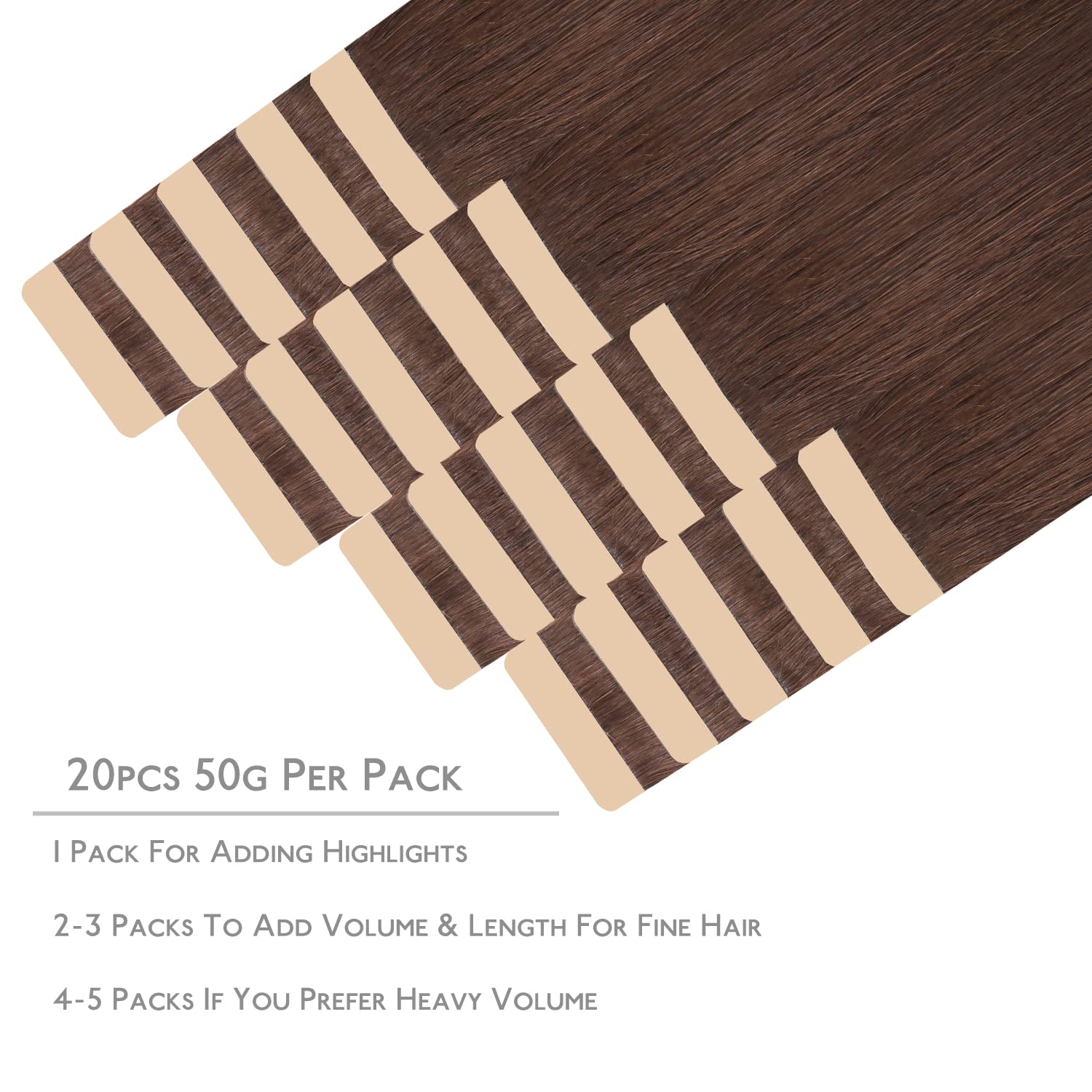 Wennalife Tape In Hair Extensions Human Hair, 20Pcs 50G 22 Inch Chocolate Brown Remy Hair Extensions Straight Human Hair Tape In