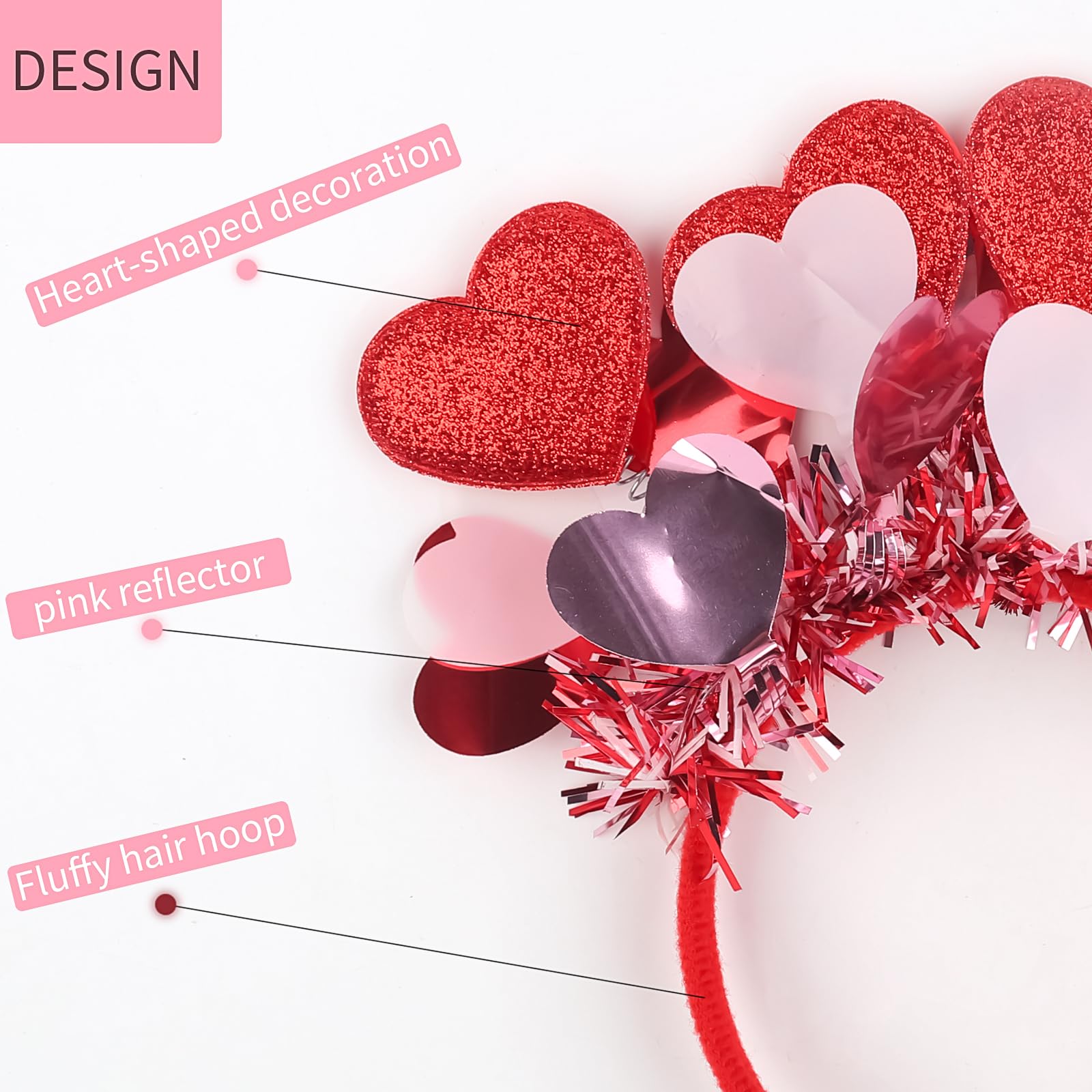 Valentine'S Day Heart Headband Red Love Heart Hair Bands Glitter Tassel Head Bopper Hair Decorations For Women Girls Valentines