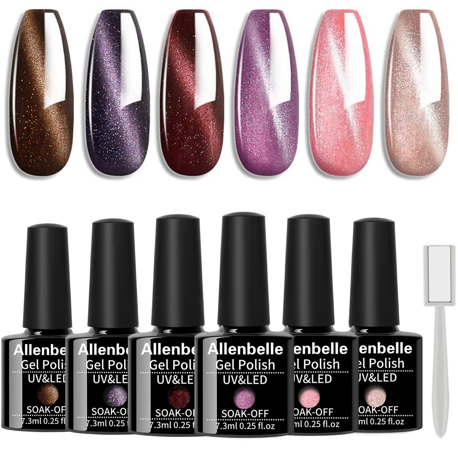 Allenbelle Magnet Gel Nail Polish Cat Eye Gel Nail Polish Soak Off Uv Magetic Gel Nail Polish (With Magetic As Gift,73Ml) 008