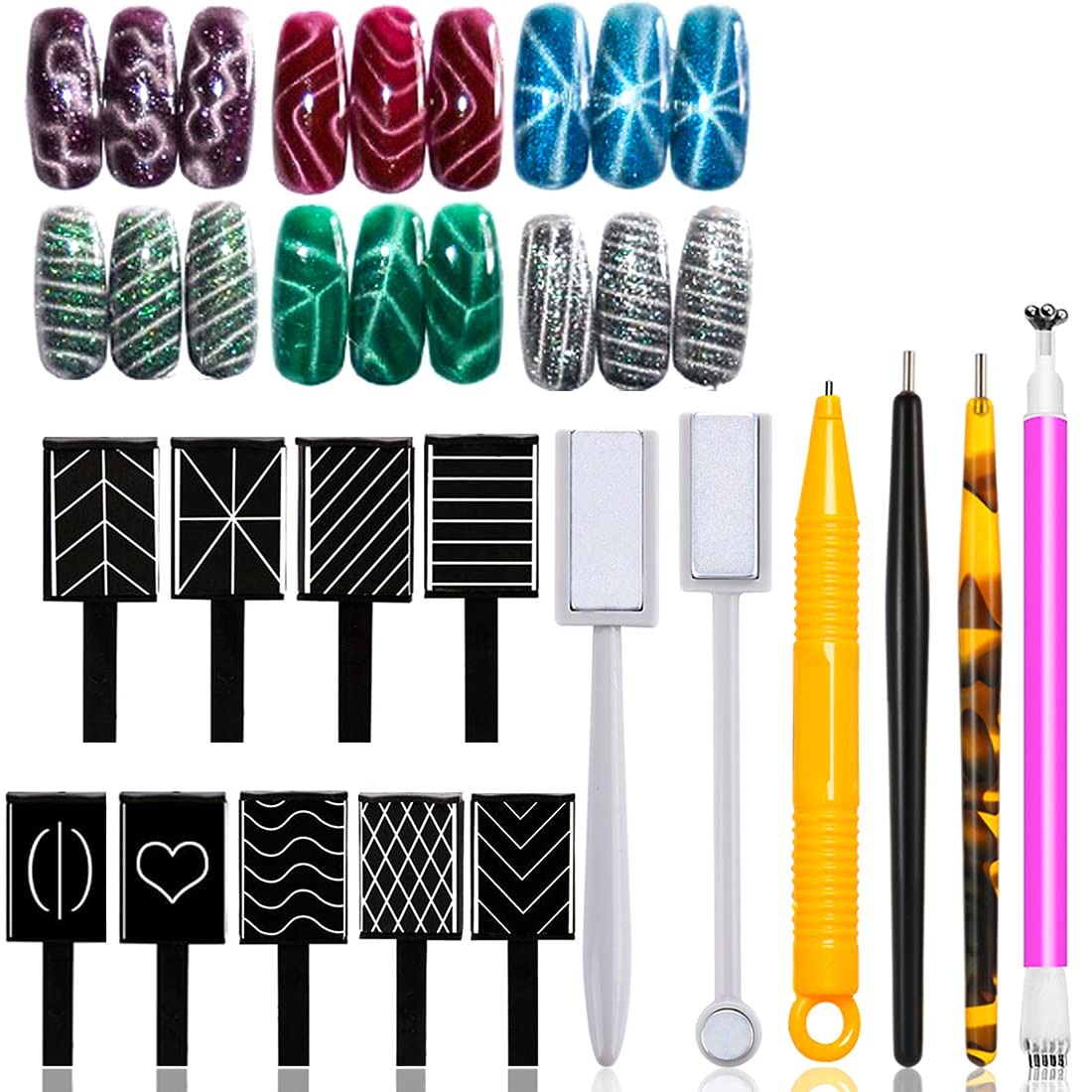 Xeaohesy 15 Pieces Nail Magnet Tool Set Magnet Plate Wand Board Magnetic Pen Stripe Nail Magnet Double Ended Magnet Wand Magnet