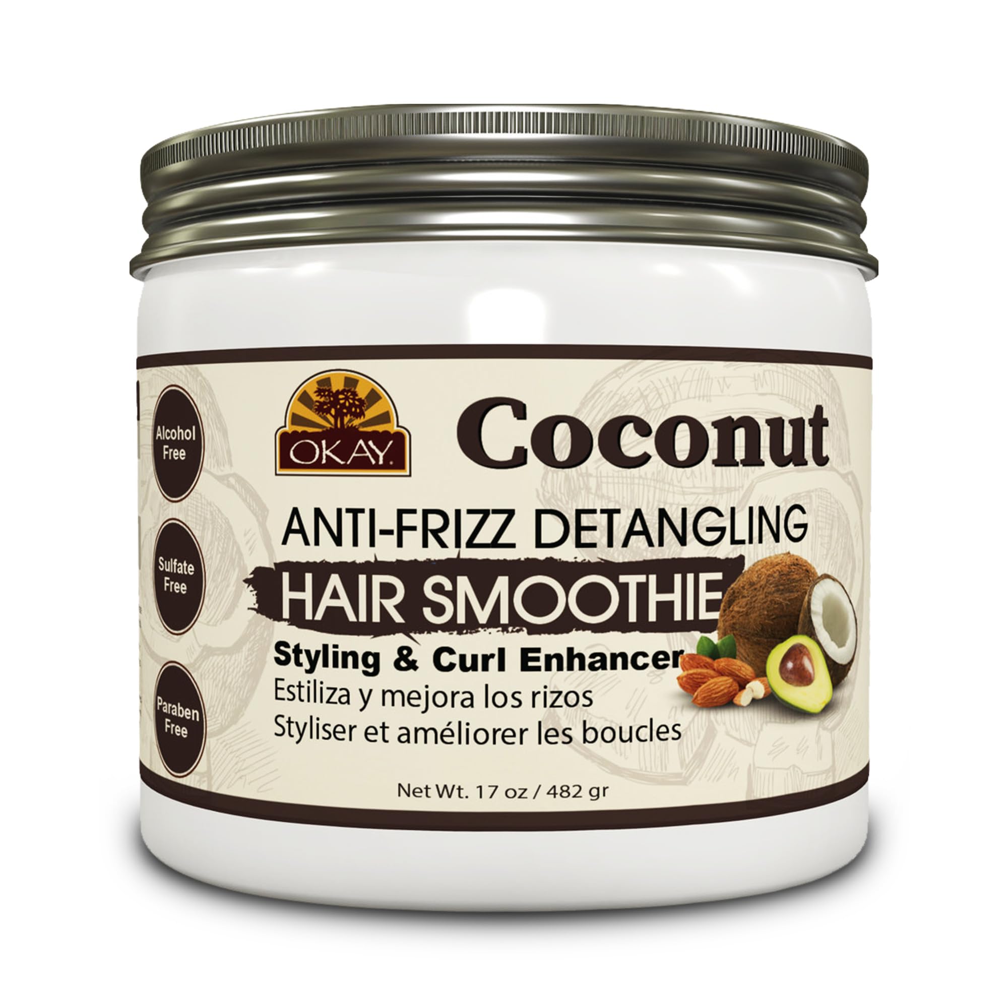 Okay coconut anti frizz detangling hair smoothie 17 ounce, White, 17 Ounce