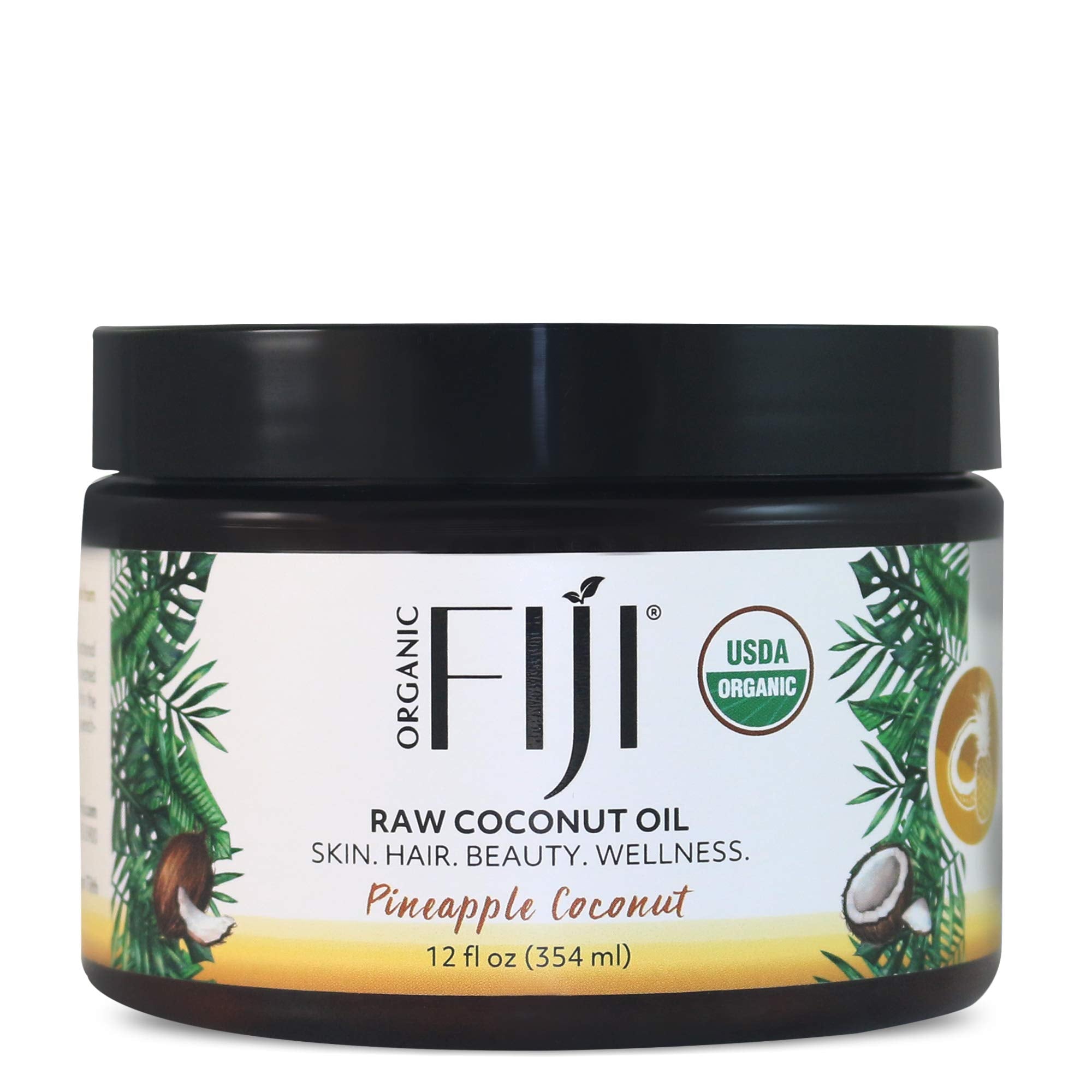 Organic Fiji Raw Cold Pressed Coconut Oil for Hair, Skin, Face & Body | Relaxing Massage Oil | Pineapple Coconut,12 oz for Women