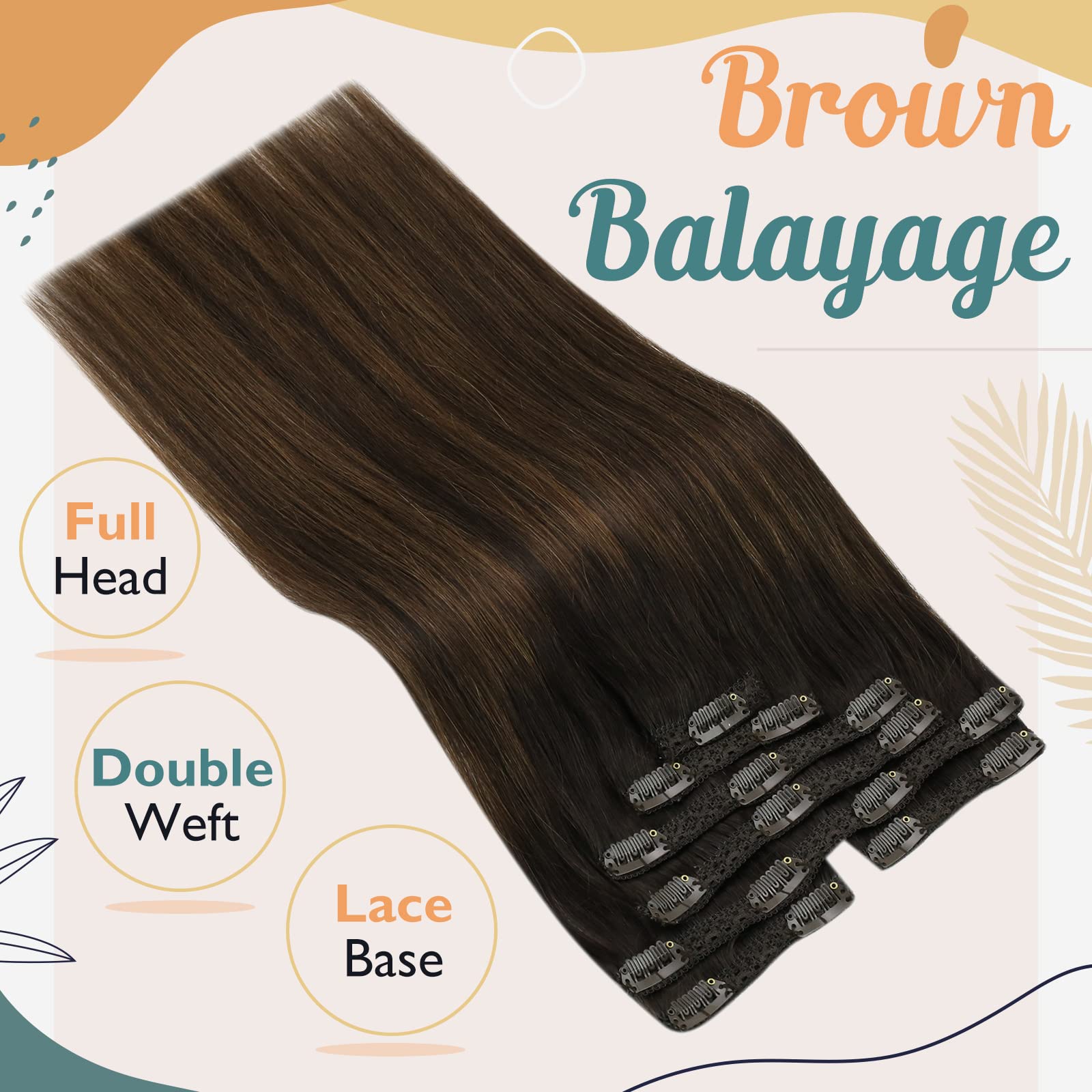 Sunny Clip In Hair Extensions Human Hair Brown Balayage Clip On Extensions Human Hair Dark Brown Ombre Medium Brown Balayage Cli
