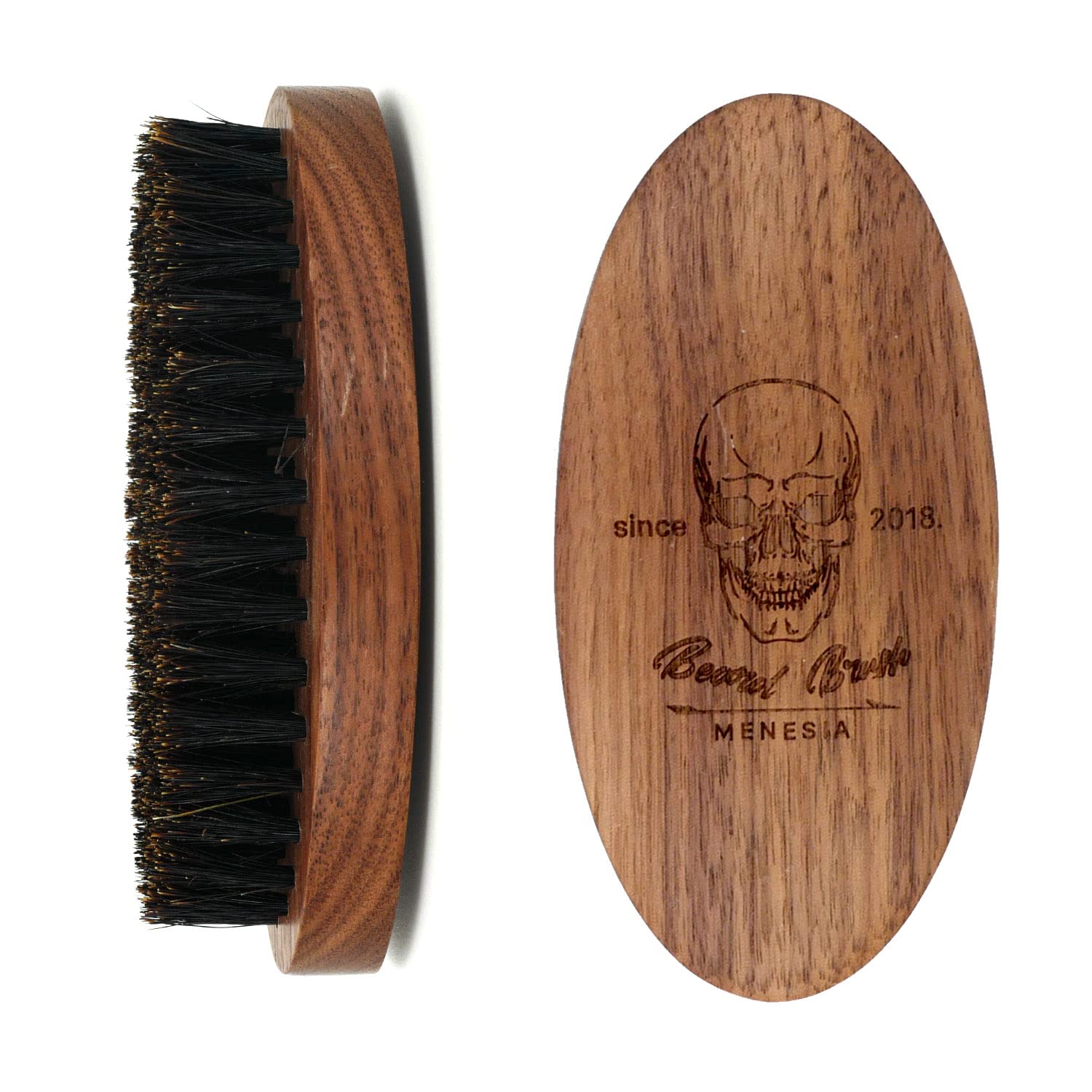 Menesia Black Walnut Wood Boar Bristle Hair Beard Brush for Men, Pocket Travel Men 's Wooden Small Soft Beard Brush (Black Walnu