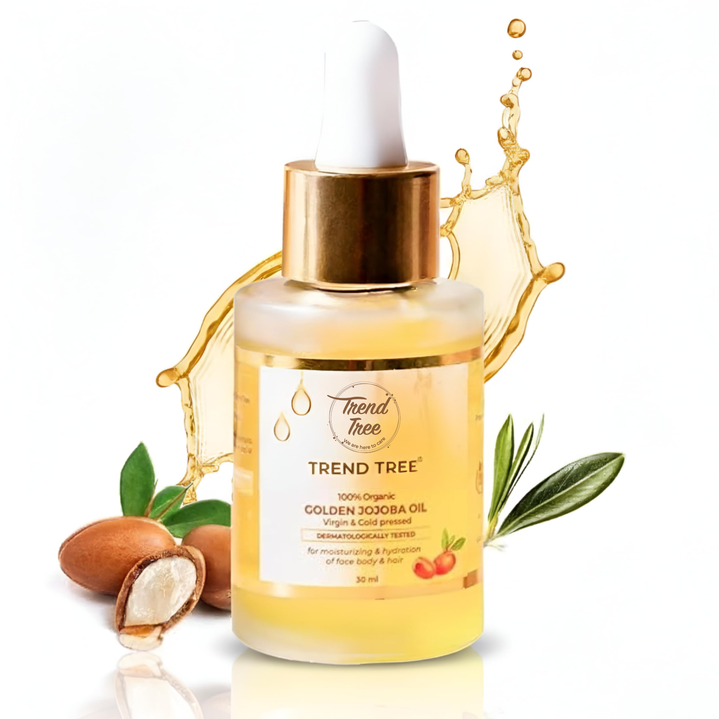 Trendtree 100% Organic Golden Jojoba Oil Virgin Cold Pressed For Moisturizing And Hydration, Nourishes Skin & Hair, Fights Acne,
