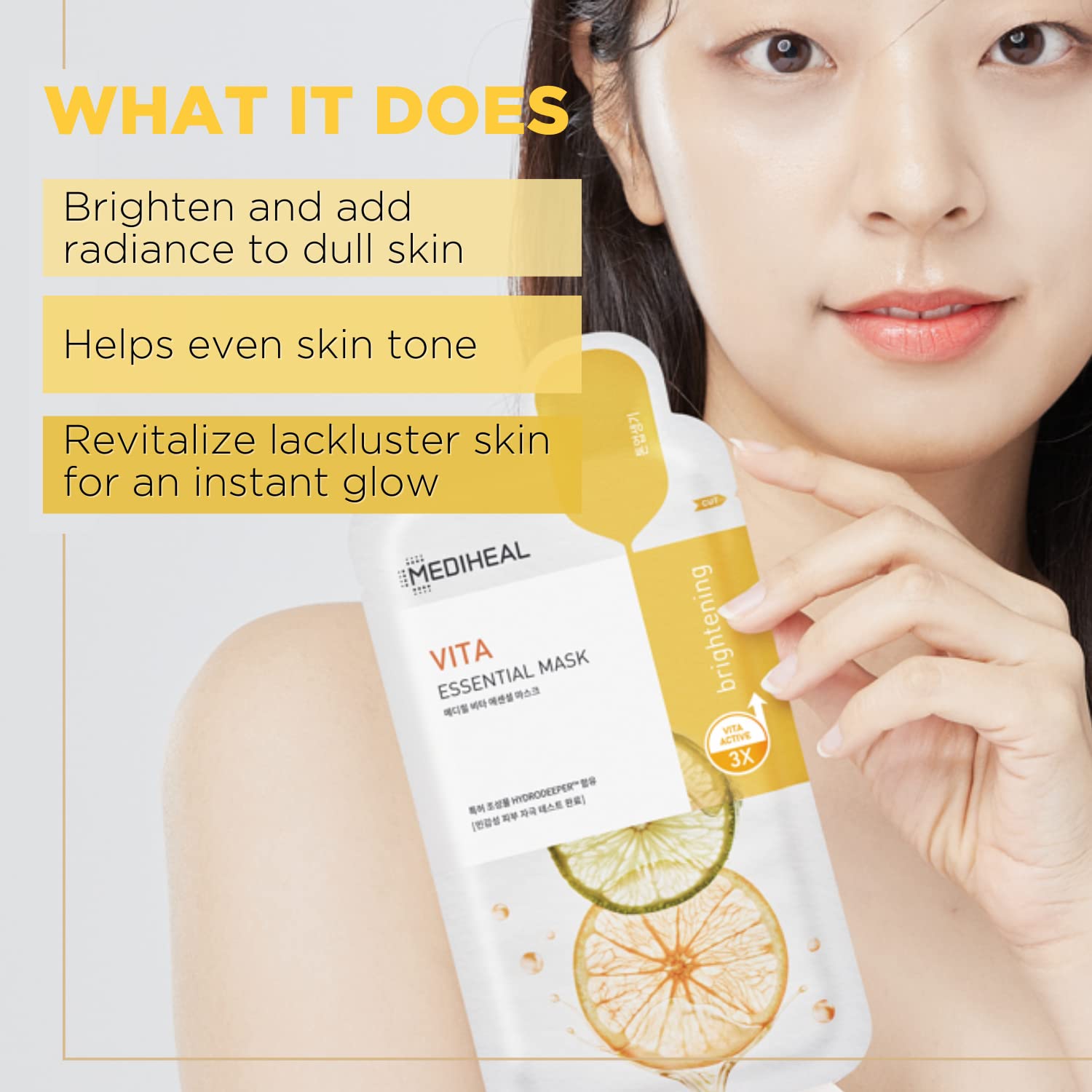 Mediheal Best Korean Sheet Mask - Vita Essential Face Mask 4 Sheets Vitamin Mask For All Skin Types Smoothing Tightening Toning