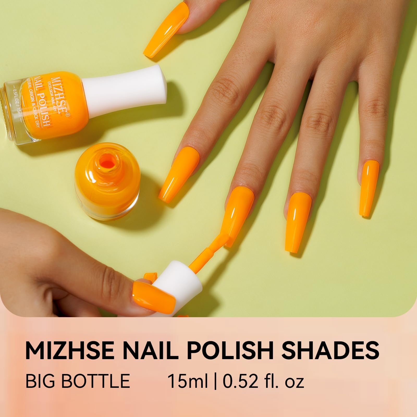 Mizhse Fall Nail Polish: Neon Orange Quick Dry Nail Polish Air Dry Fast, 15Ml/0.5 Fl Oz Regular Water-Based Nail Lacquer Non-Gel