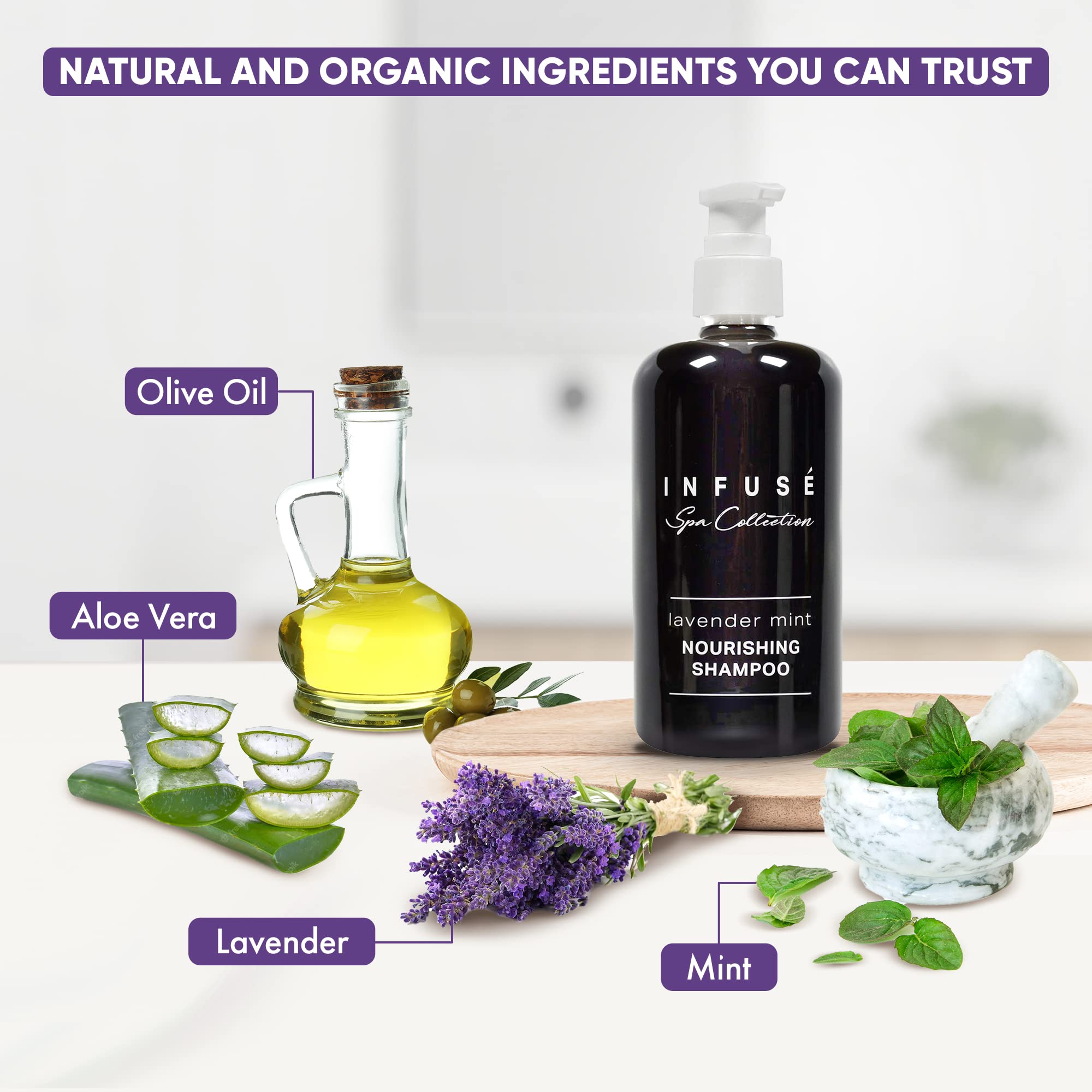 1-Shoppe All-In-Kit | Infuse Lavender Mint Shampoo | Spa Collection | Hotel Amenities In Pump Bottle | 10.14 Oz. / 300 Ml (4 Bot