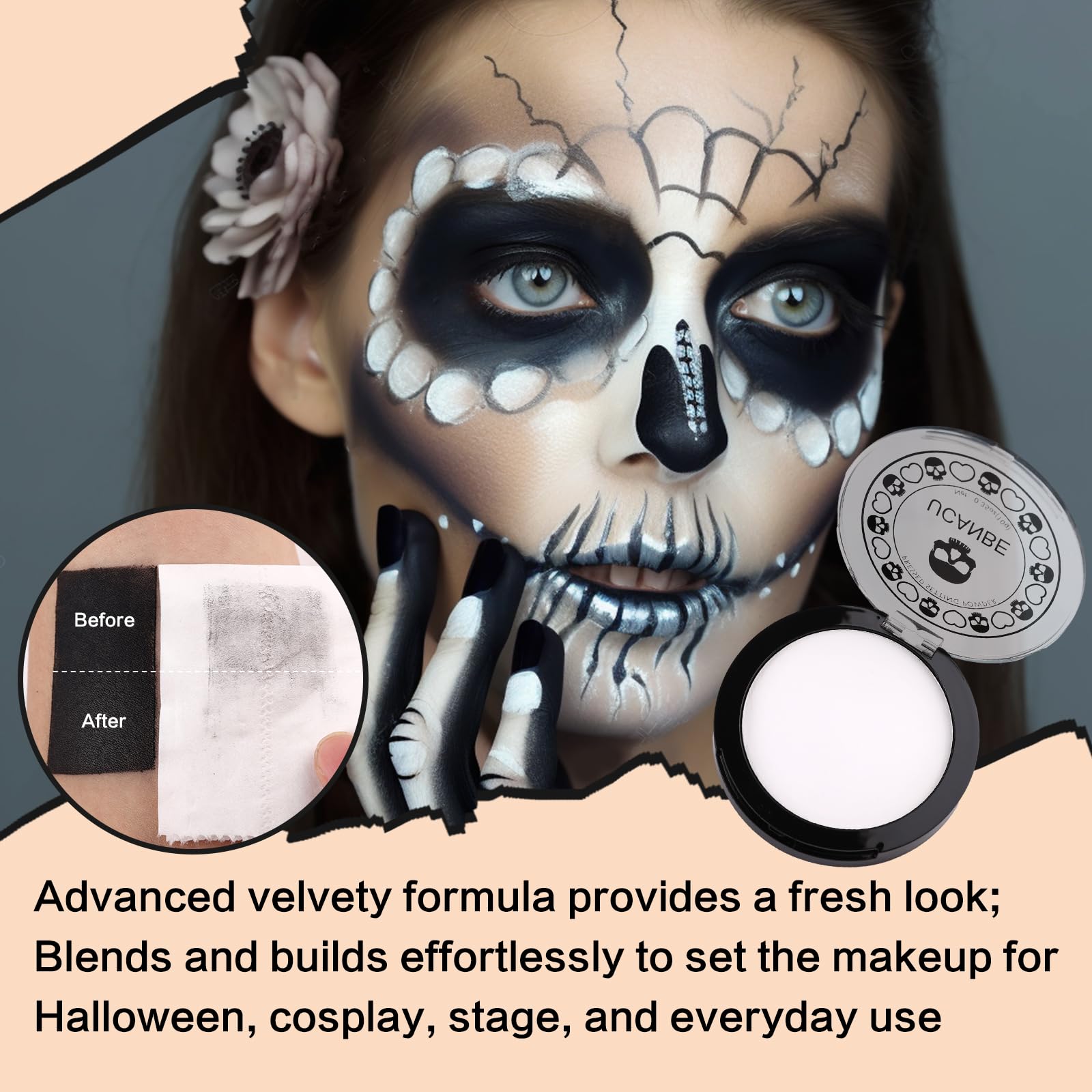 Ucanbe White Pressed Setting Powder For Special Effects & Halloween Makeup, Translucent Matte Finishing Powder, Baking White Fac