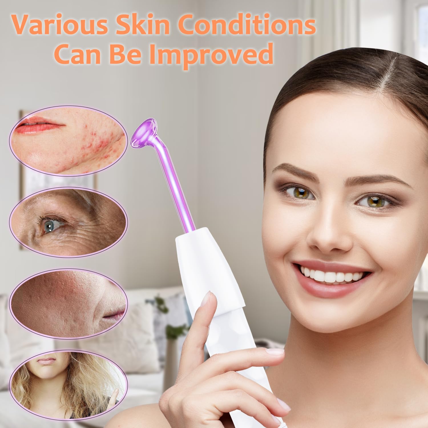 High Frequency Facial Wand - Uaike 4 In 1 Violet Portable Handheld High Frequency Facial Machine - At Home Face Skin Wand Device