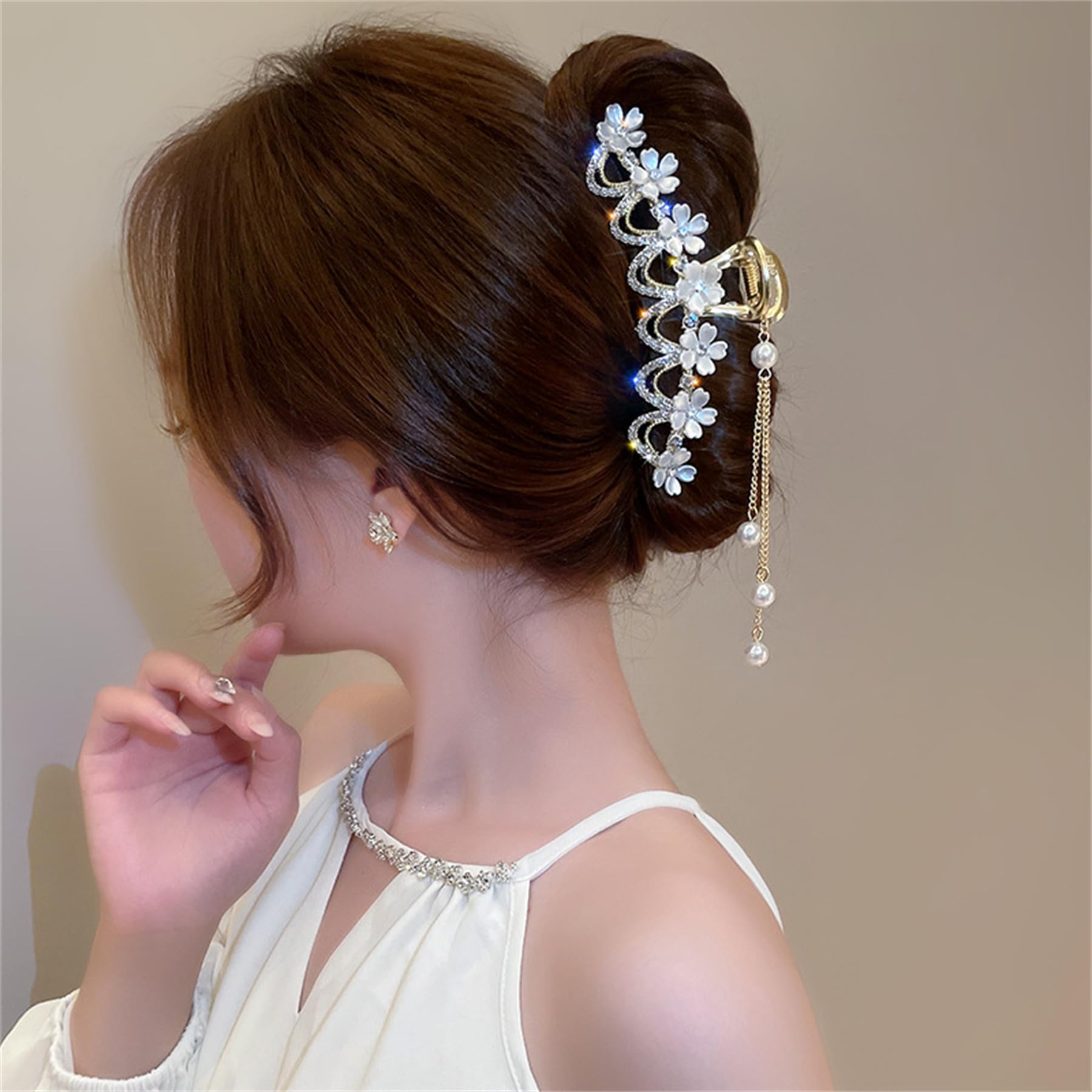 Hair Claws Clips Flower French Style Pearl Rhinestone Twist Banana Hairpins Hair Accessories For Women #29