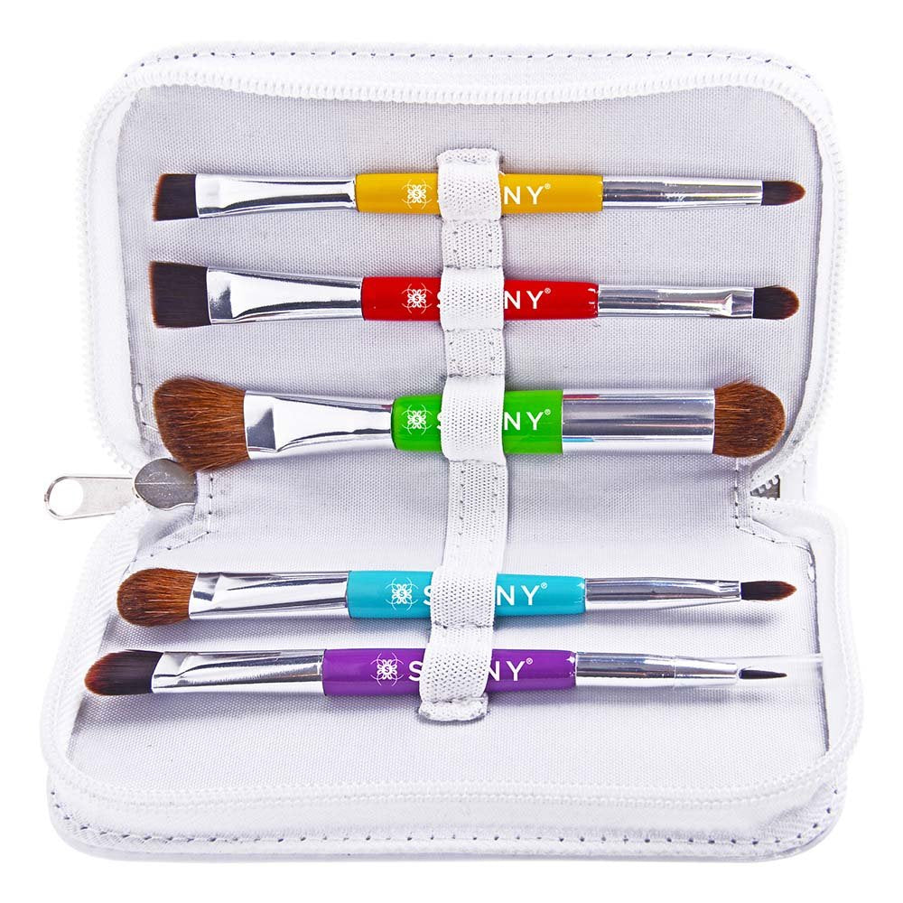 SHANY Makeup Brushes THE DOUBLE TROUBLE - 5 PC Double Sided Essential Makeup Brush Set with Travel Pouch - Travel Size Make up B