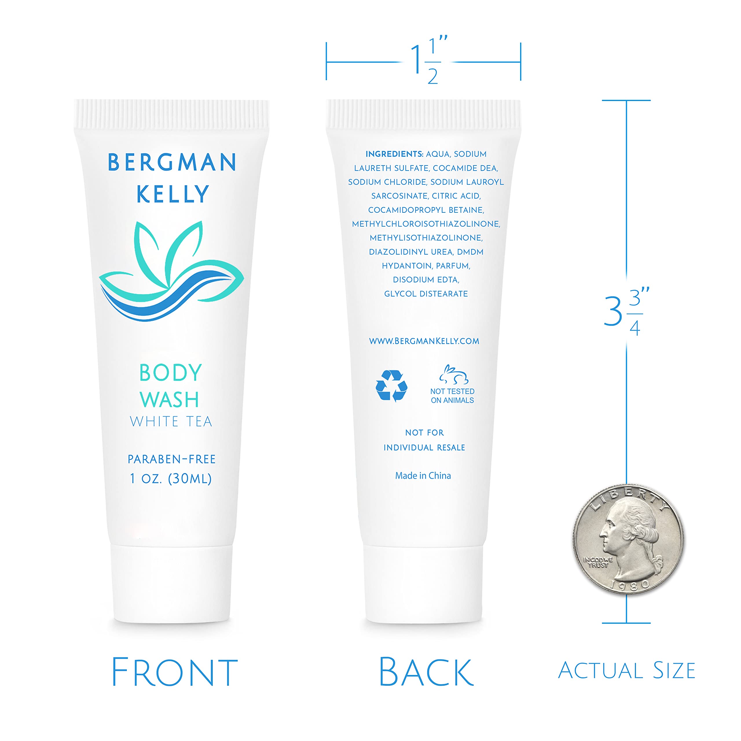 Bergman Kelly Travel Size Body Wash (1 Fl Oz, 100 Pk, White Tea), Delight Your Guests With A Revitalizing And Refreshing Hotel B
