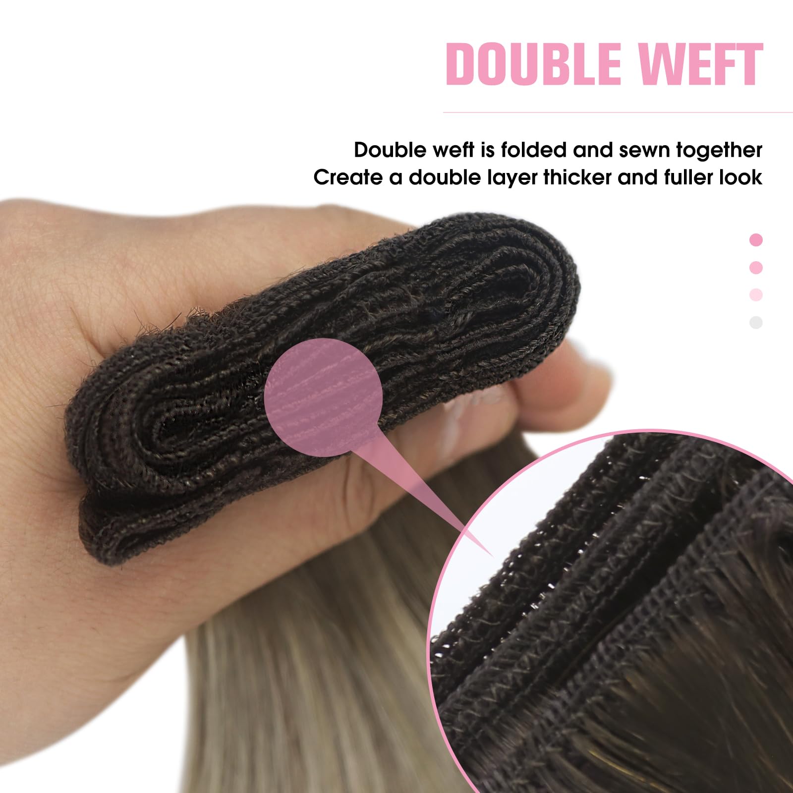 YoungSee Weft Extensions Brown Ombre Dark Brown Ombre Light Brown with Blonde Sew in Real Hair Extensions for a Realistic and Un