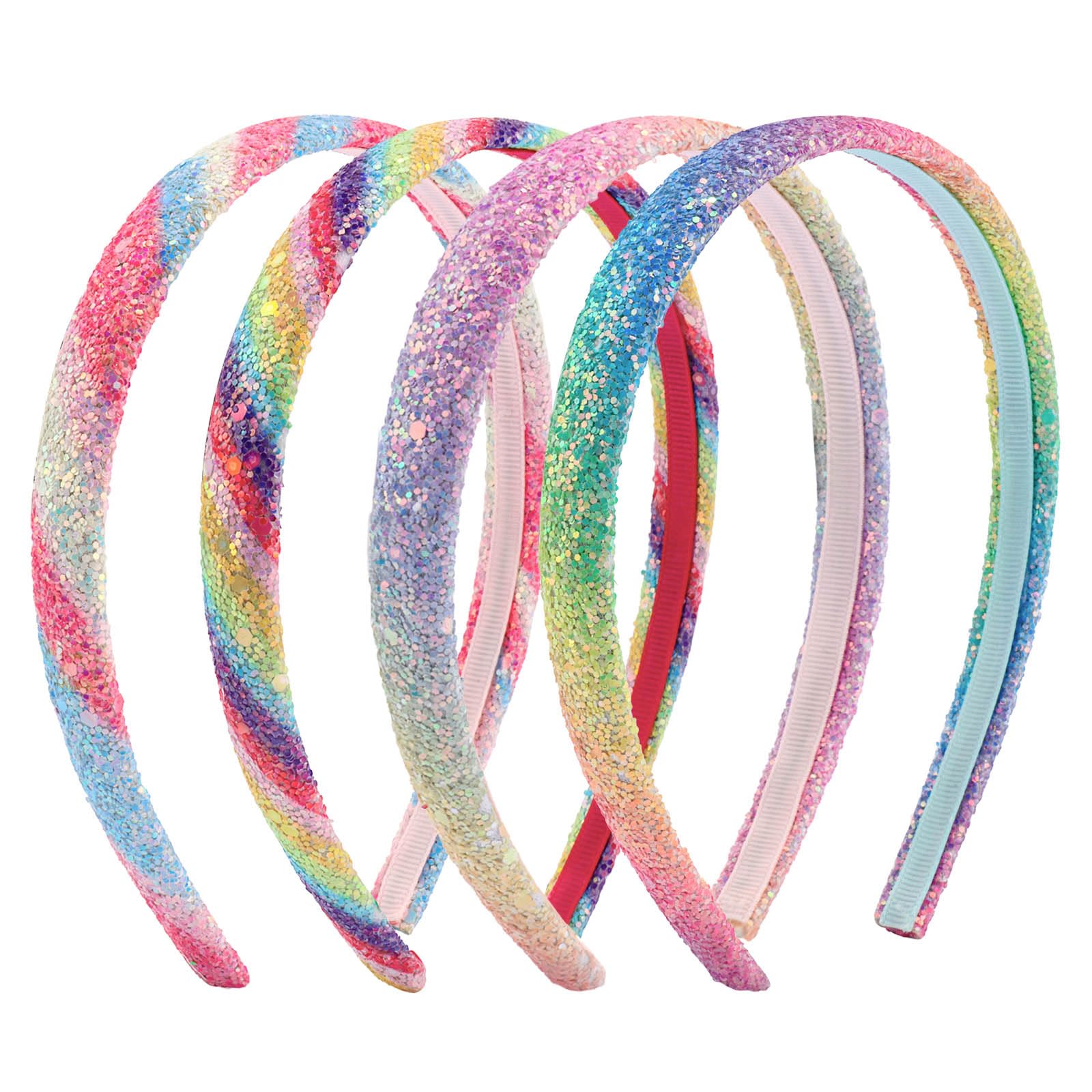 Tihebax 4Pcs Headbands for Girls, Kids, Toddlers - Glitter Sequin Girls Headbands 0.62 Wide Non-Slip Kids Headband, Girl Hair Ac