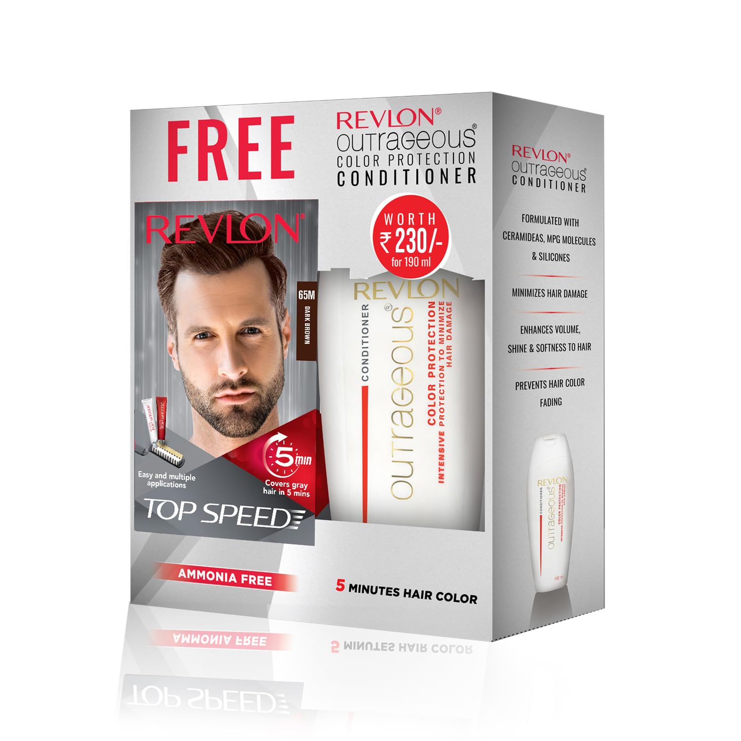 Revlon Top Speed Hair Color For Man- Dark Brown 65M (With Outrageous Conditioner 190 Ml)