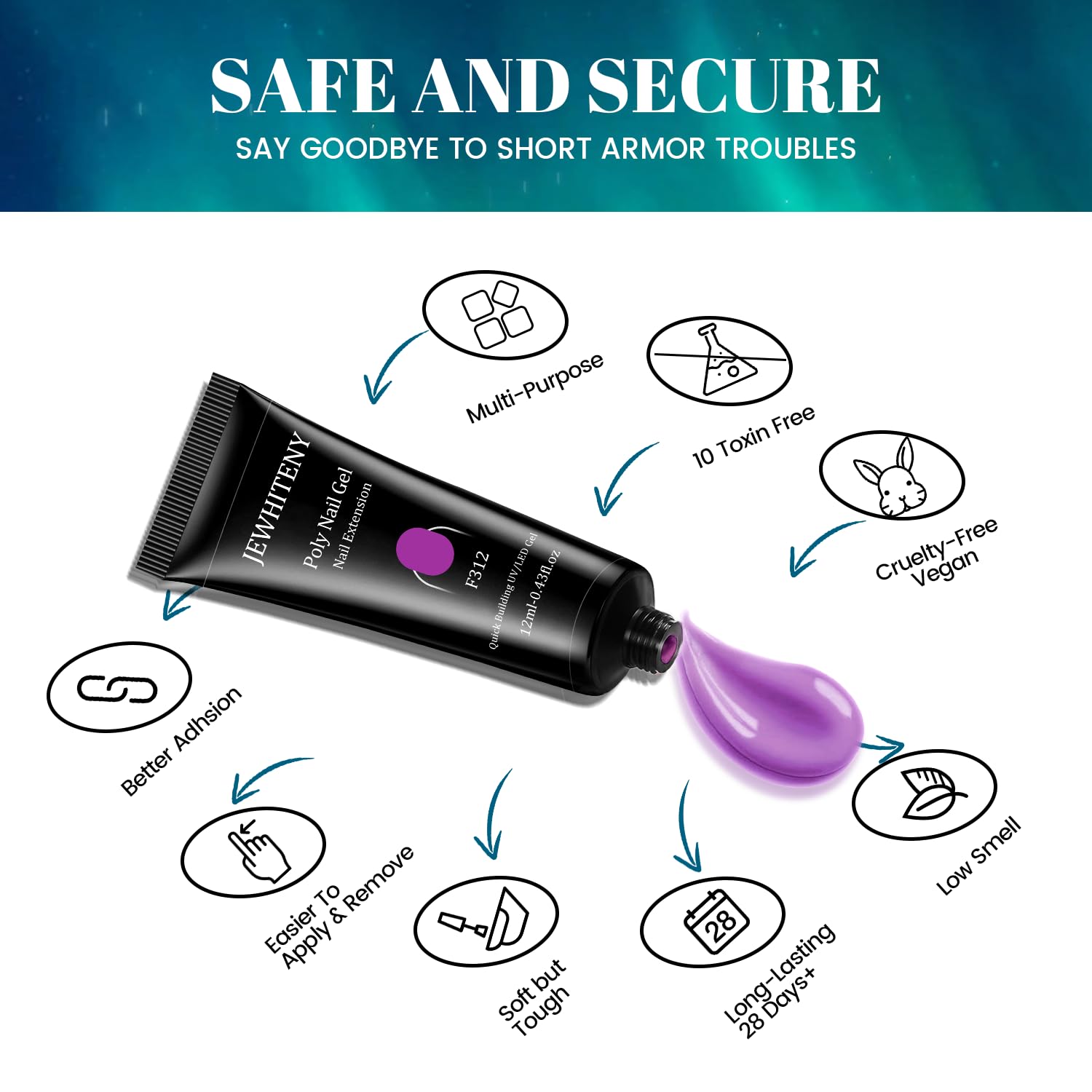 Jewhiteny 14 Colors Poly Nail Gel Kit With Nail Lamp Poly Nail Extension Gel All-In-One Kit Builder Nail Gel Nail Strengthen Nai