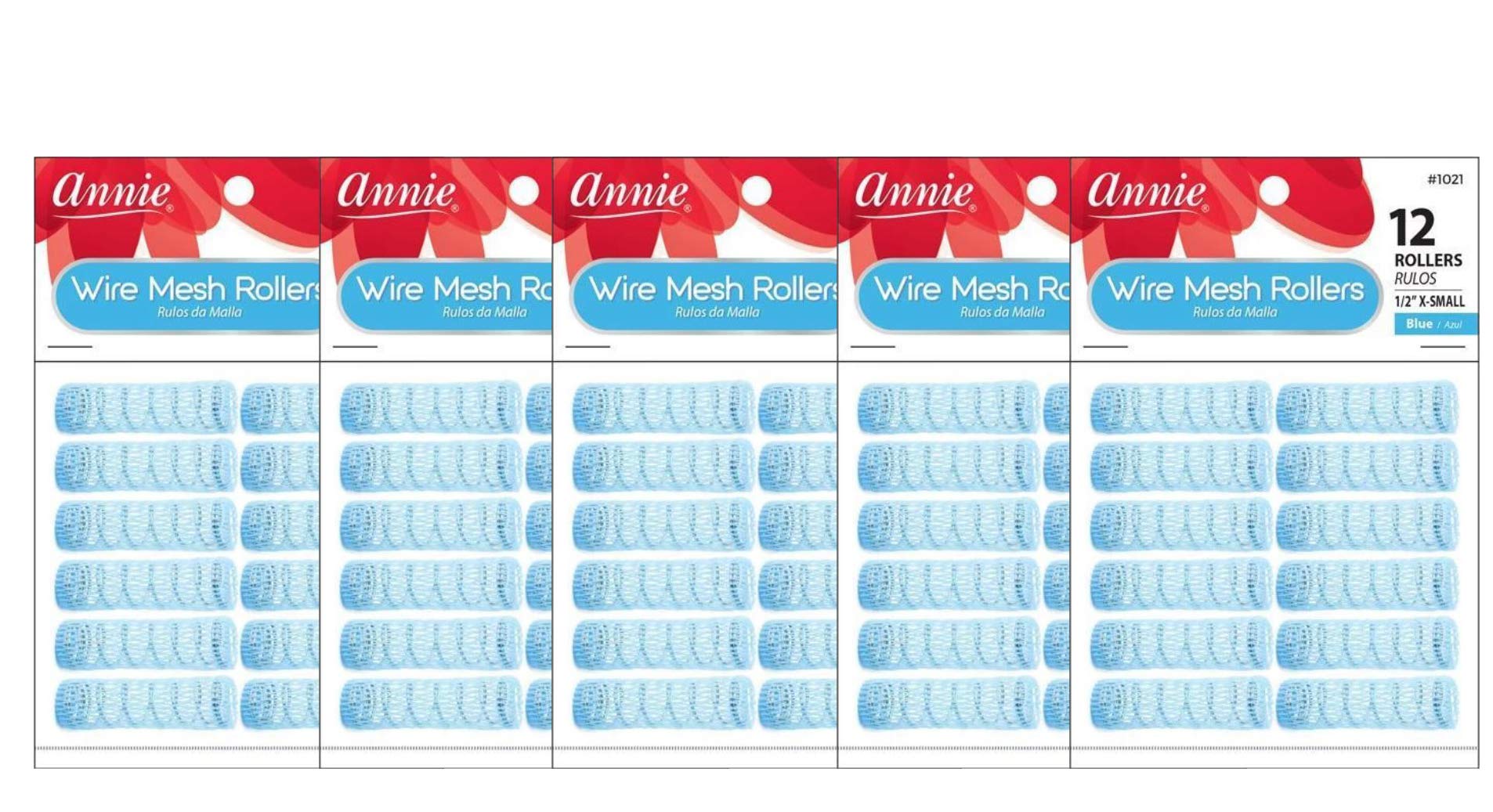 Annie Wire Mesh Rollers #1021, 12 Count Blue XSmall 1/2 Inch (5 Pack)