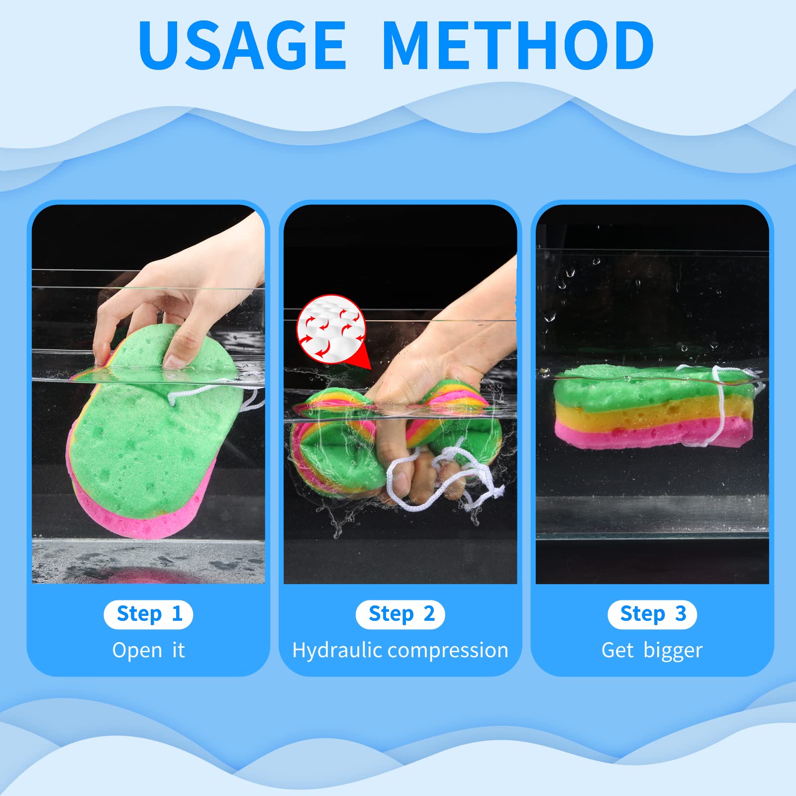 3 Pcs Bath Sponge For Women/Men/Teenager, Tizyff Exfoliating Body Sponges Bath Sponges, 3 Colors Pouf Foam Loofahs Sponge To Spa