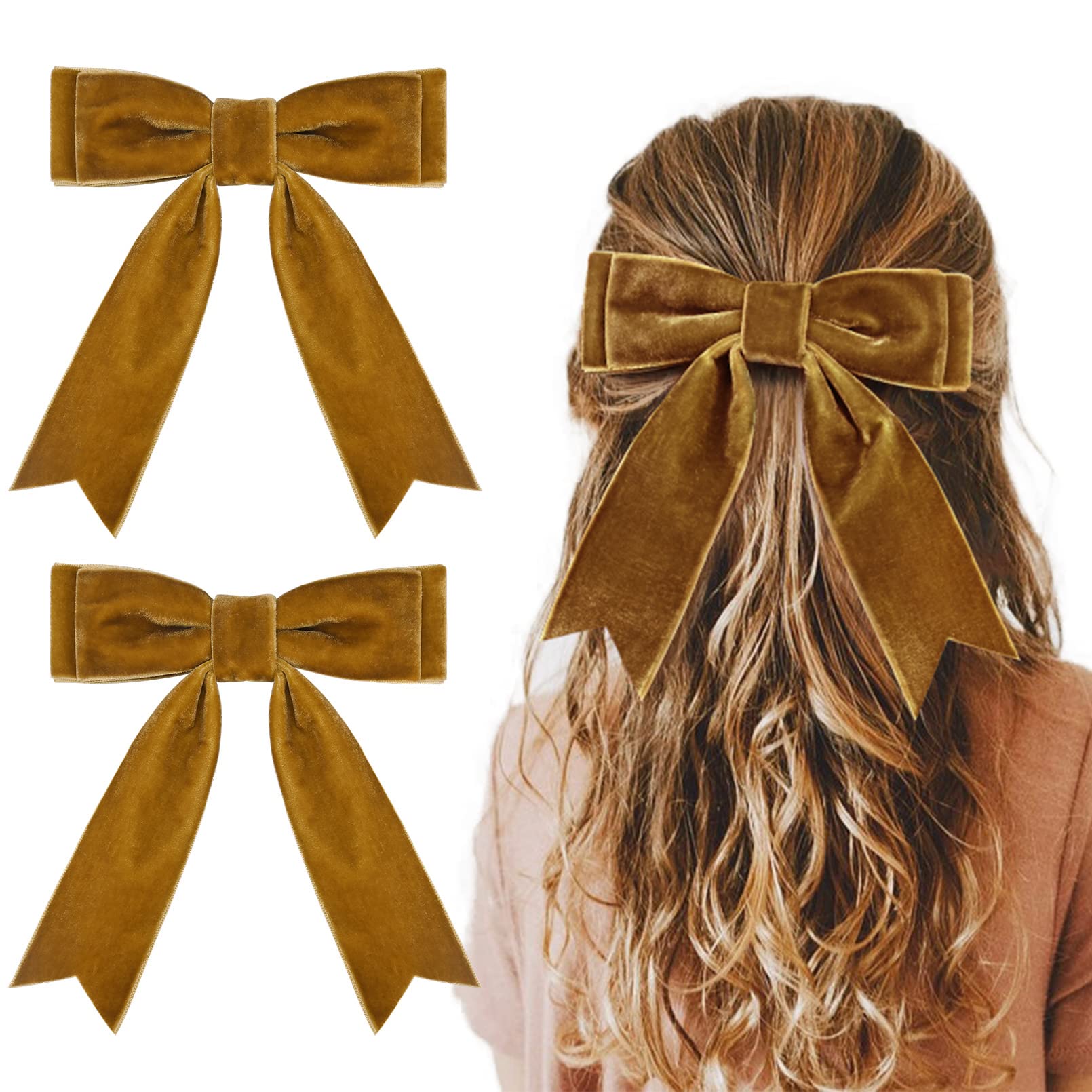2PCS 5'' Velvet Brown Hair Bows Girls Hair Clips Ponytail Holder Accessories for Girls Toddlers