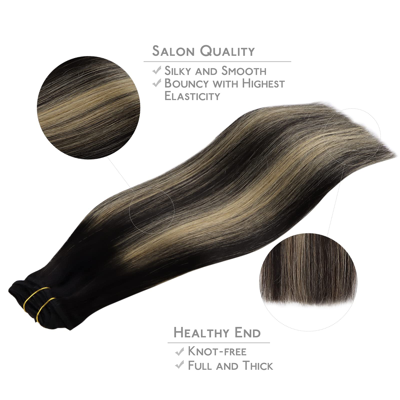 Wennalife Clip In Human Hair Extensions, 14 Inch 120G 7Pcs Balayage Natural Black To Light Blonde Remy Clip In Hair Extensions D