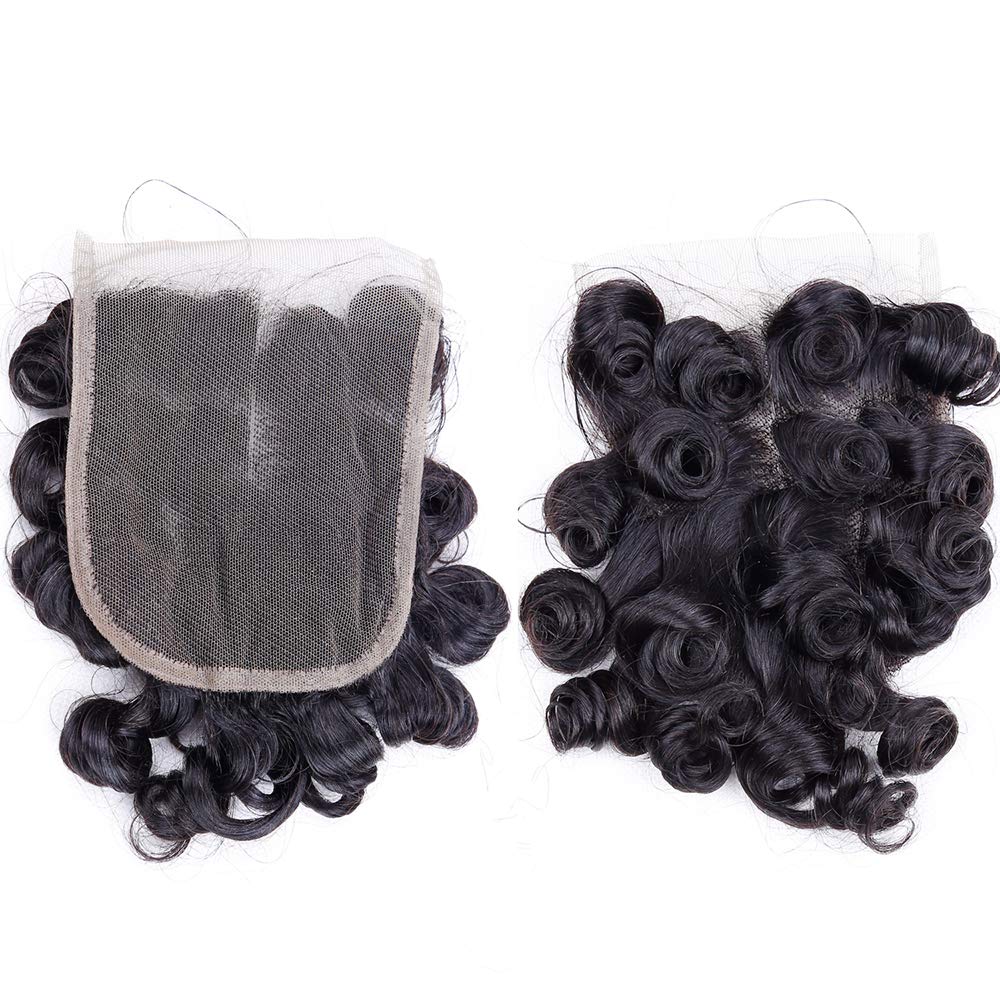 Peruvian Curly Hair Bundles Short Bob Curly Human Hair Bundles With Closure 10A Ocean Weave 8 Bundles With 4X4 Closure(8'' 8'' 8