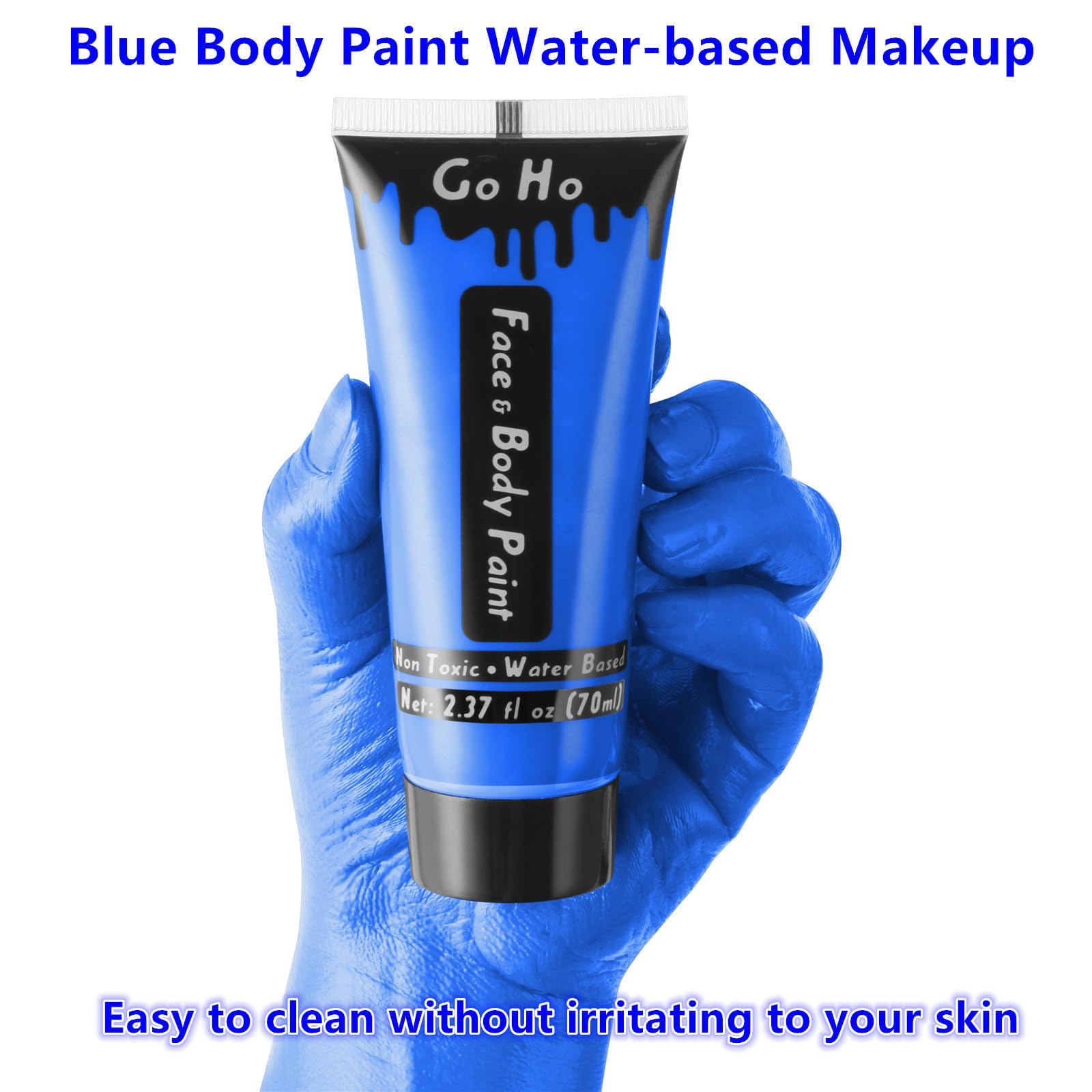 Go Ho Blue Face Body Paint Washable(2.37 Oz,70 Ml),Water Based Cream Royal Blue Face Paint,Smurf Mystique Avatar Clown Makeup,Bl