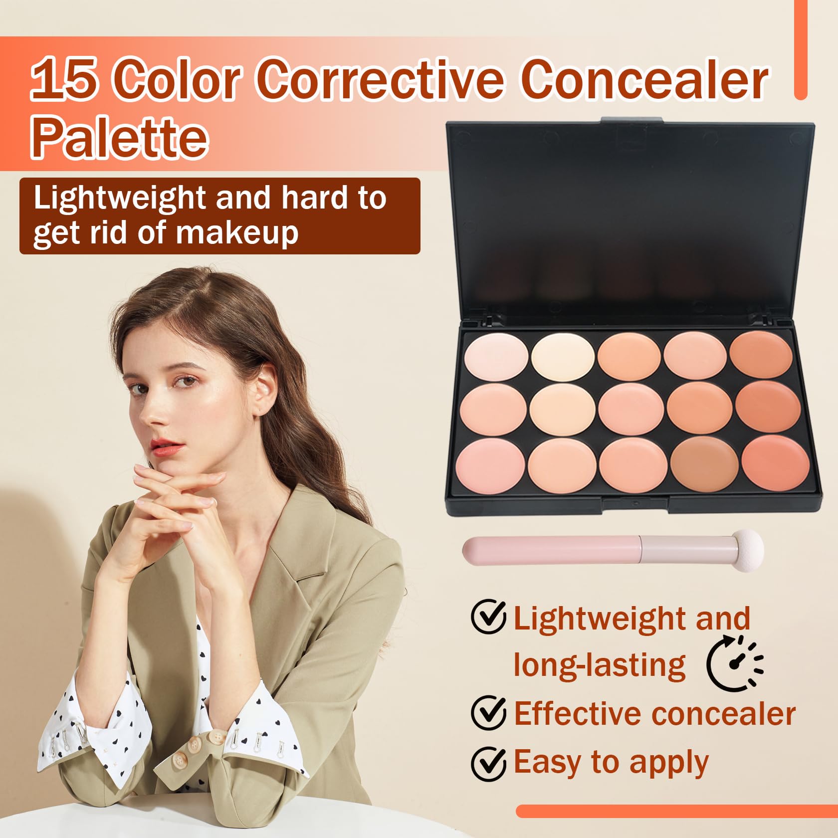 15 Colors Correcting Concealer Palette With Brush,Colors Corrector Palettes Long Lasting Moisturizing Cream Contour Makeup Palet