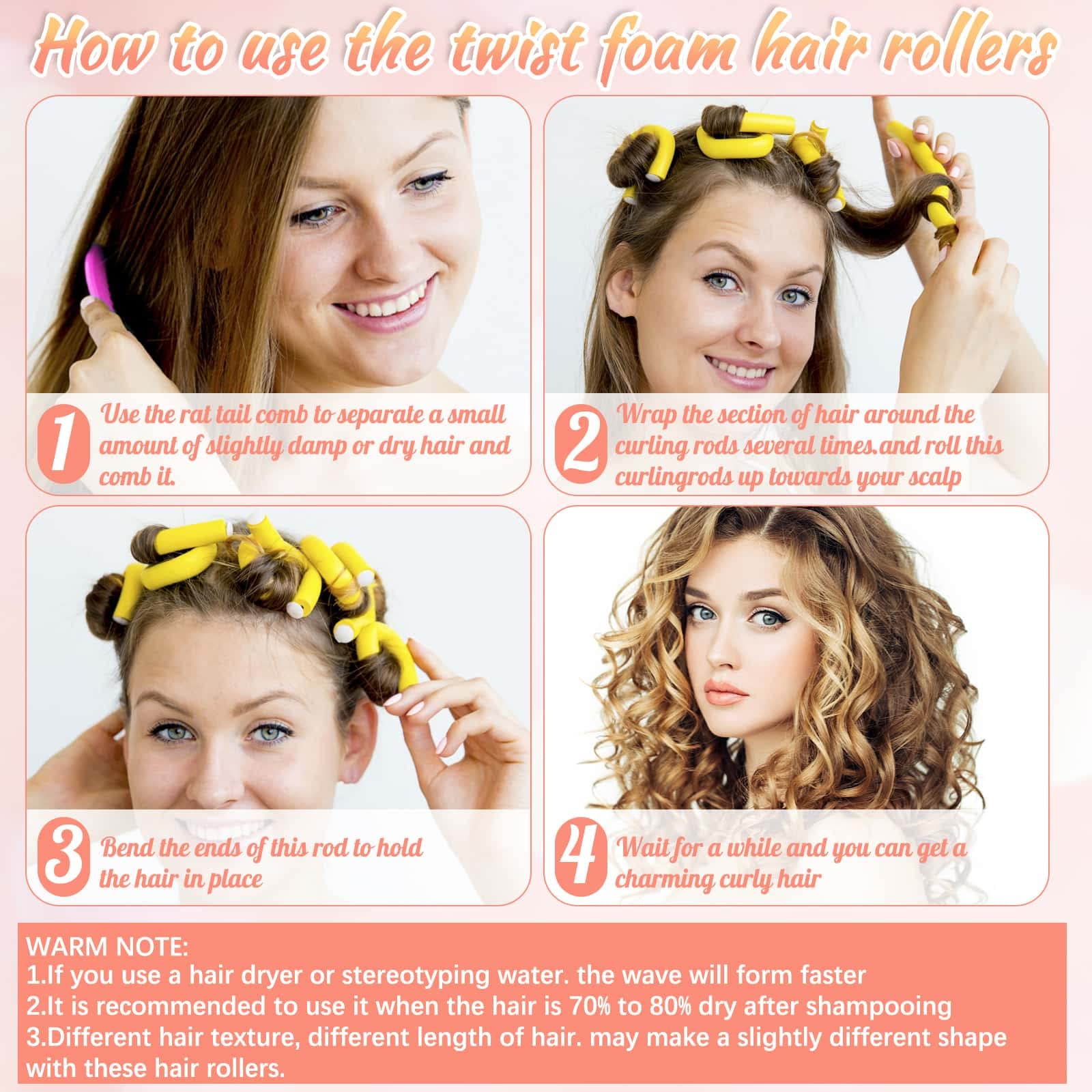 30Pcs 9.45'' Flexible Curling Rods No Heat Hair Rollers Curlers With 3 Sizes Foam Curlers Hair Rods For Short And Long Hair