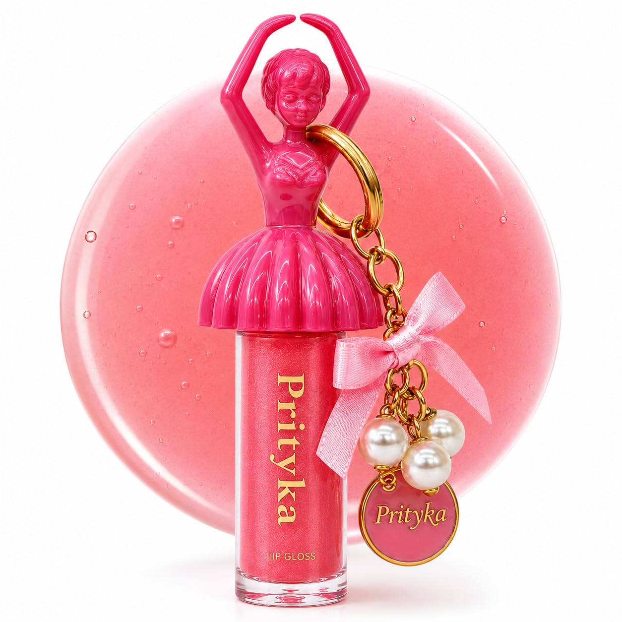 Cute Dancing Ballerina Lip Gloss Viral Korean Crystal Doll Design Keychain Gloss | Long Lasting Moisturizing For Women & Girls |