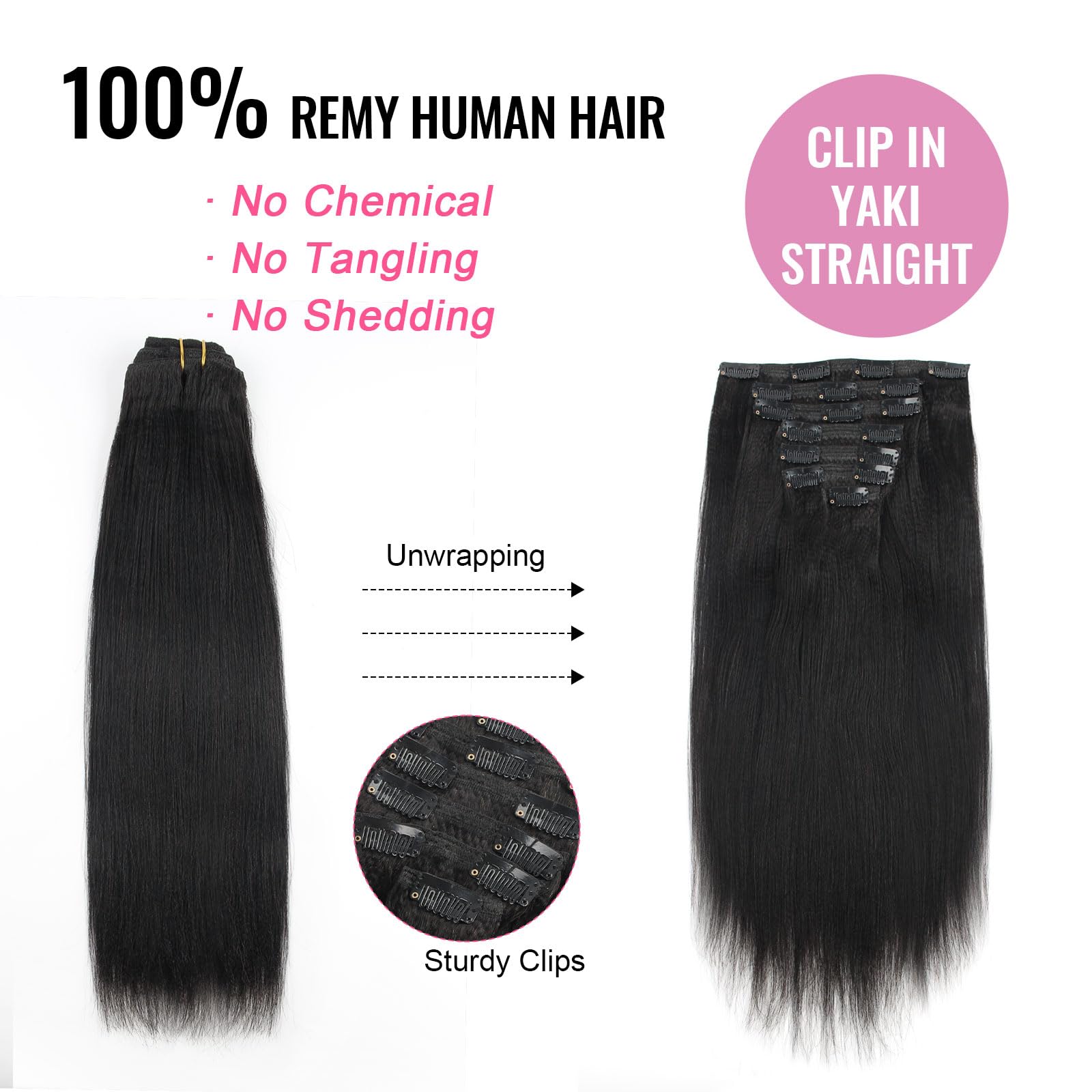 Abh Amazingbeauty Hair Real Remy Thick Yaki Straight Clip Ins Black Hair Extensions For African American Relaxed Hair 7 Pieces P