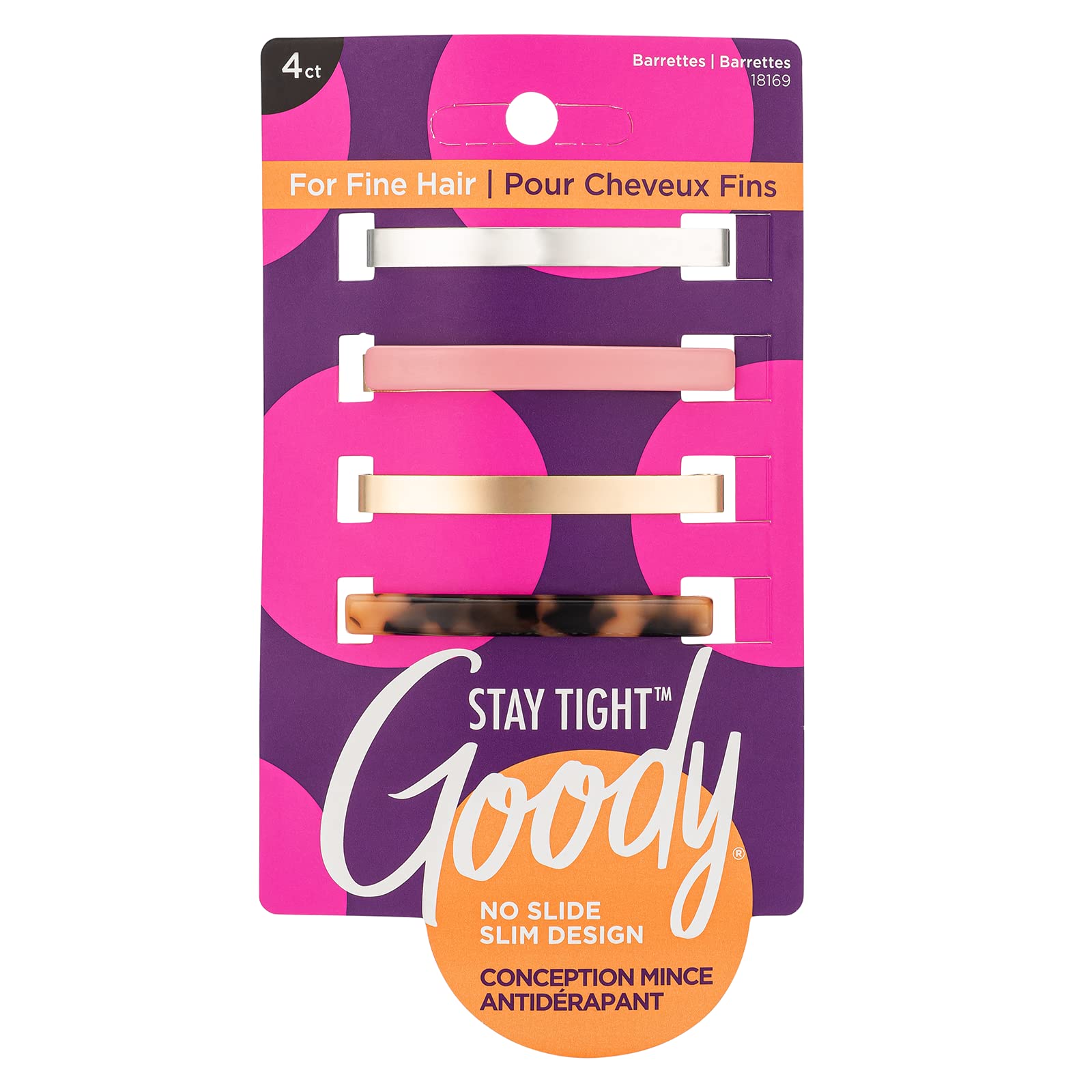 Goody Hair Barrettes Clips for Fine Hair - 4 Count, Assorted Colors - Slideproof and Lock-In Place - Pain-Free Hair Accessories 