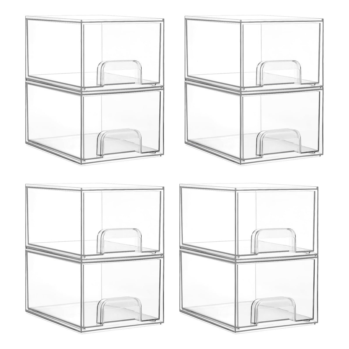 Vtopmart 8 Pack Clear Stackable Storage Drawers, 4.4'' Tall Acrylic Bathroom Makeup Organizer,Plastic Storage Bins For Vanity, U
