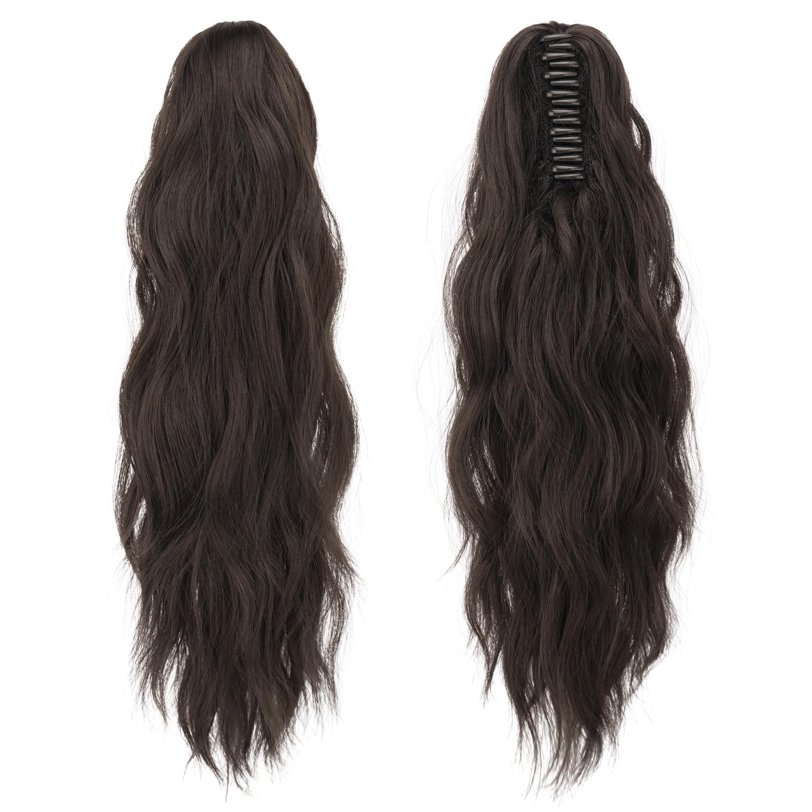 Feshfen Ponytail Extensions, Long Claw Clip In Ponytail Hairpiece Synthetic Pony Tails Hair Piece Natural Wavy Hairpieces For Wo