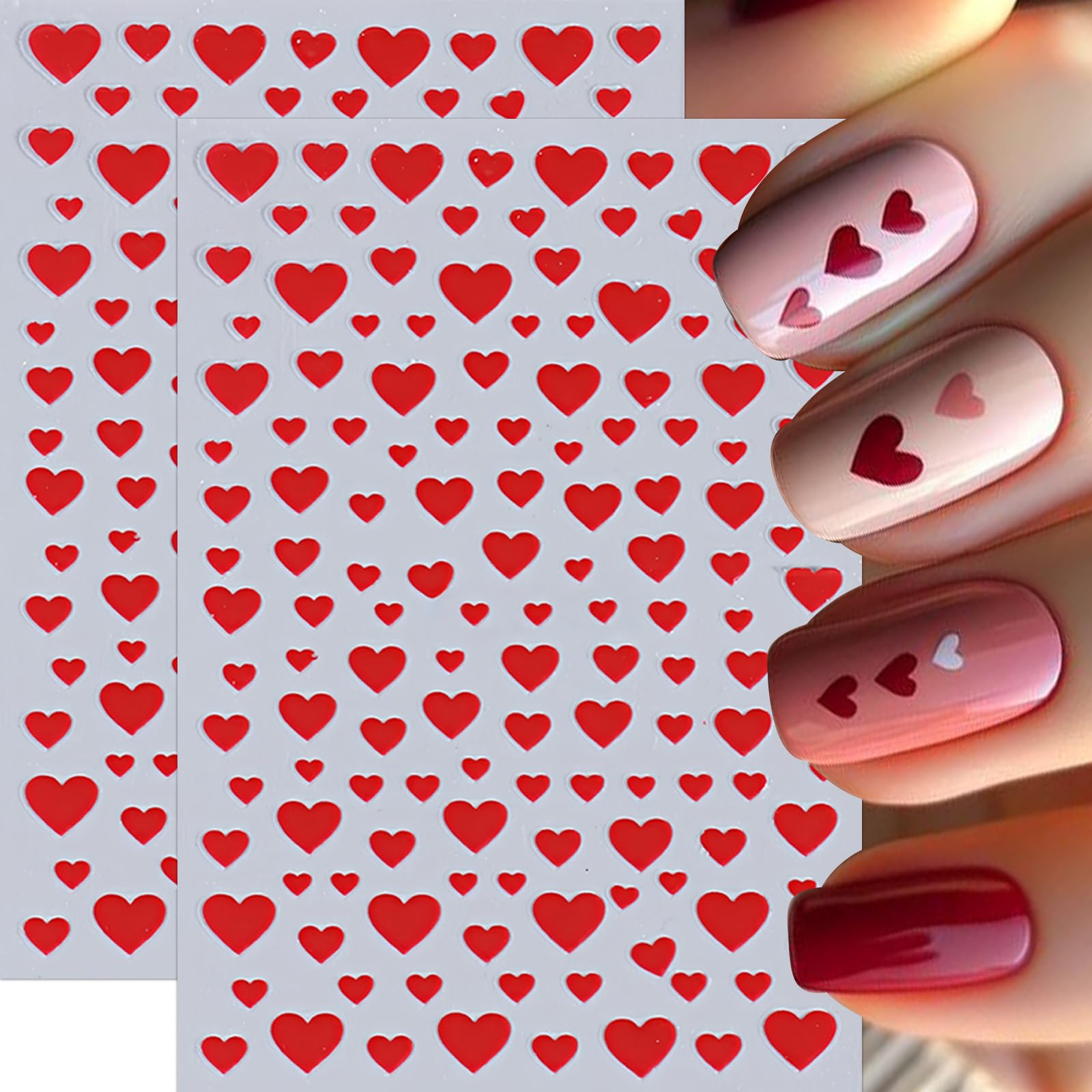 8Sheets Heart Nail Stickers Red Love Nail Decals 3D Self-Adhesive Valentine'S Day Nail Art Stickers White Black Heart Nail Desig