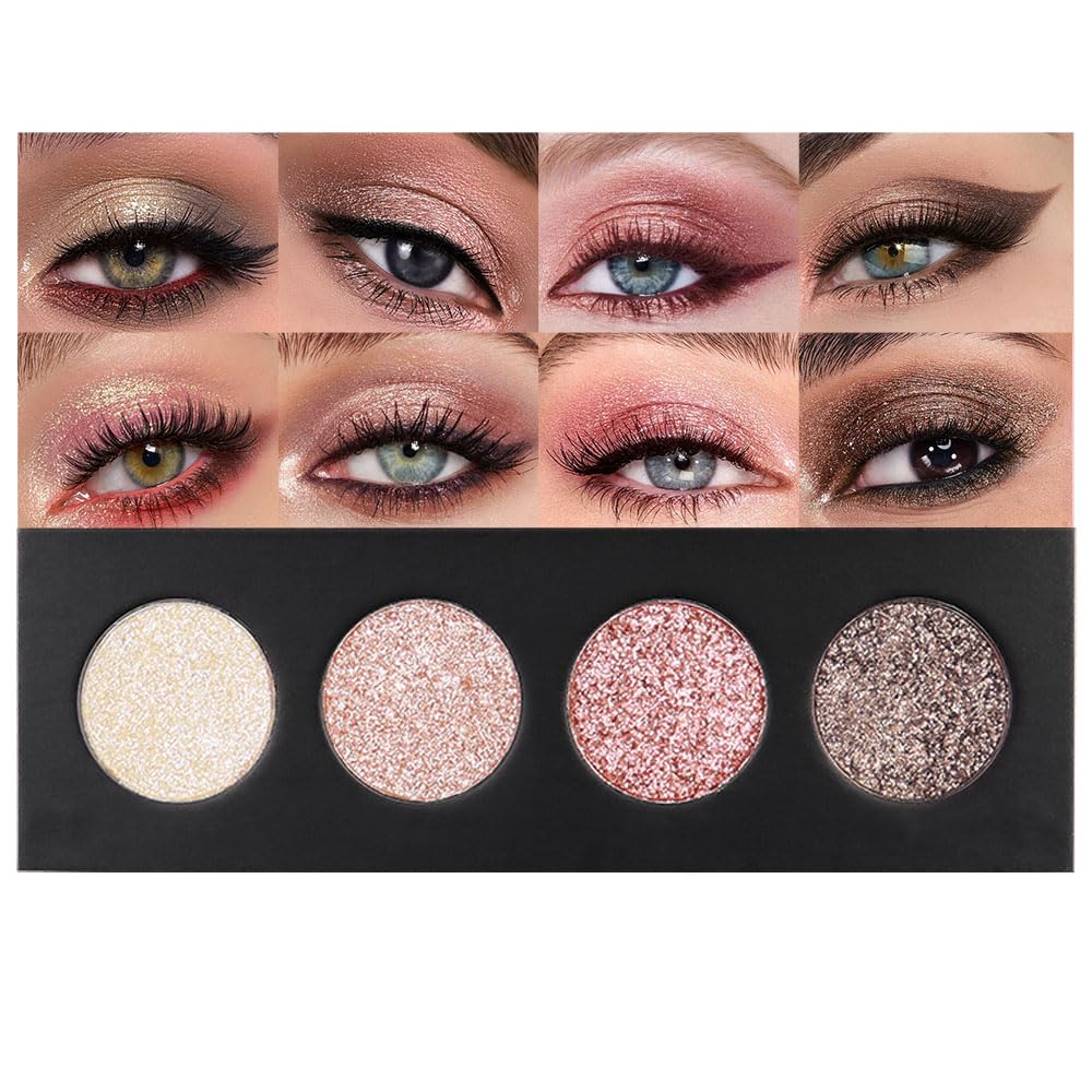 4 Colors Highlight Pink-Purple Eyeshadow Palette, SHANY Cosmetics Shimmer Palette, Cruelty-Free and Vegan Formula, Glitter Eyesh