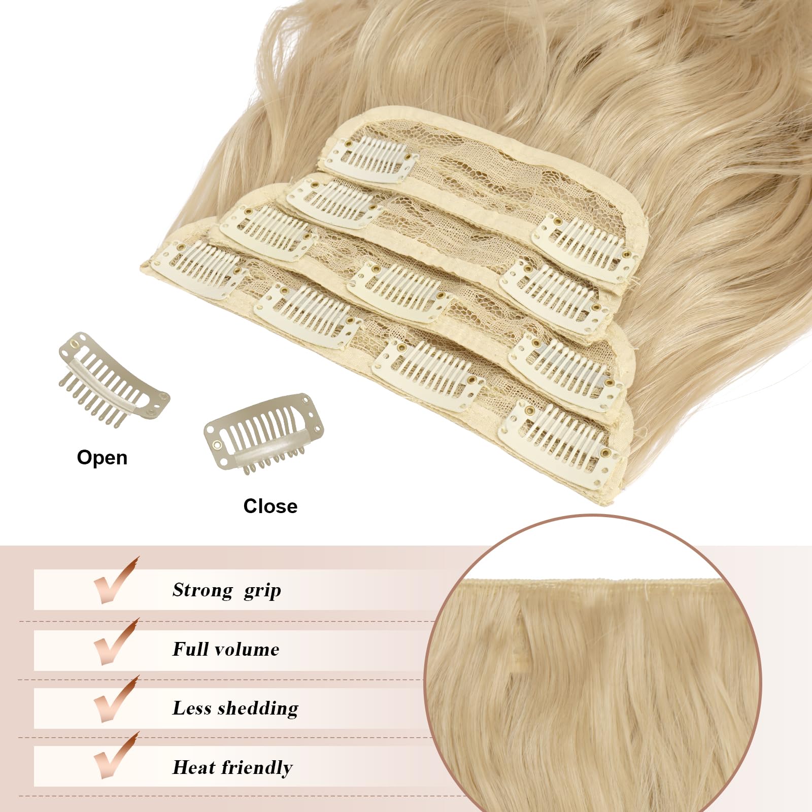 Feshfen Clip In Hair Extensions 4 Pcs Blonde Thick Highlighted Hairpieces Long Wavy Clip In Hair Piece Full Head Synthetic Hair