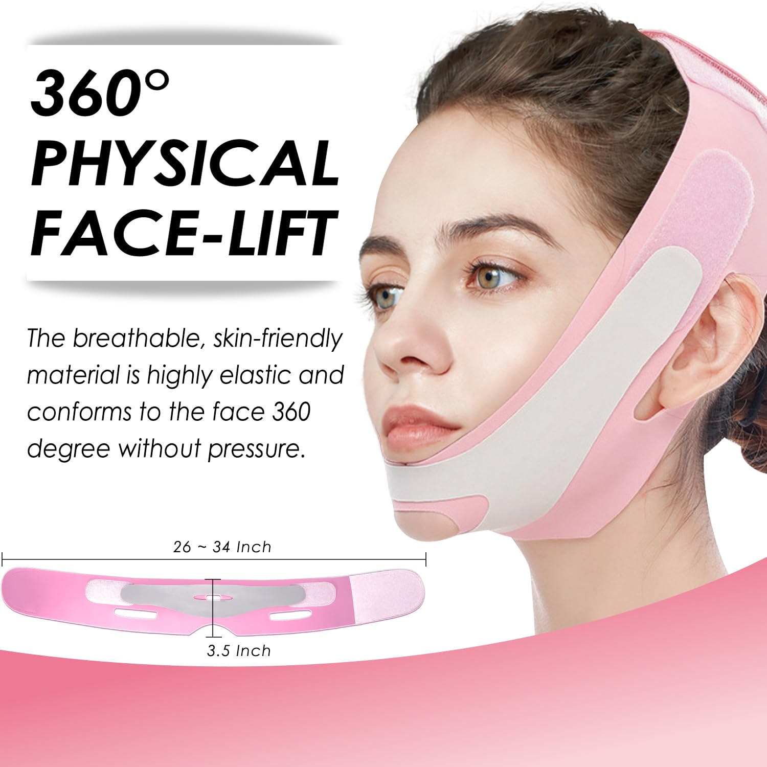 KHG Chin Strap for Sleeping - Far Infrared V Line Lifting Mask, Adjustable V Shaped Face Bandage for Women