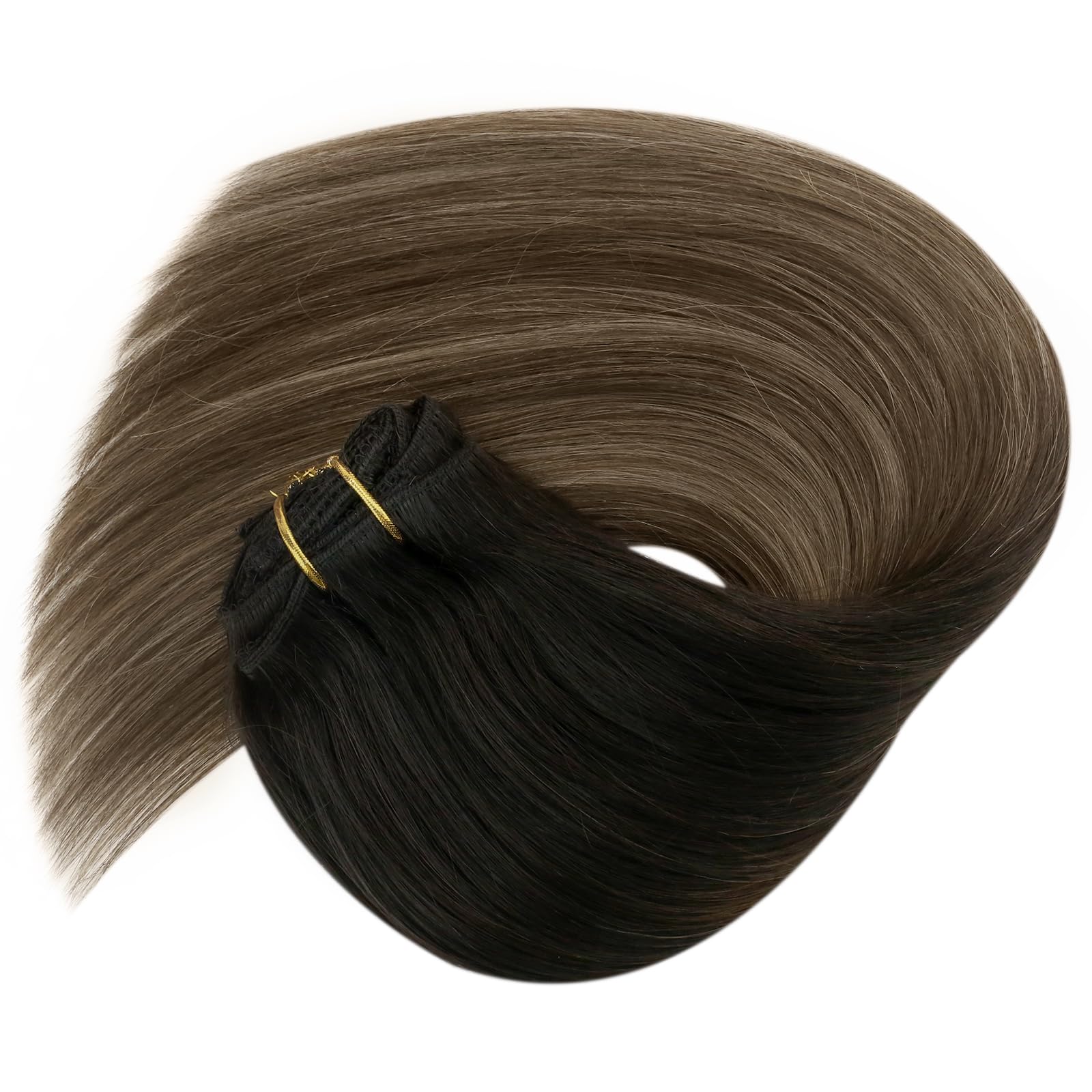 Sunny Human Hair Extensions Clip Ins Ombre Clip In Hair Extensions Black Ombre Dark Brown Mix Caramel Brown Clip In Ombre Hair E