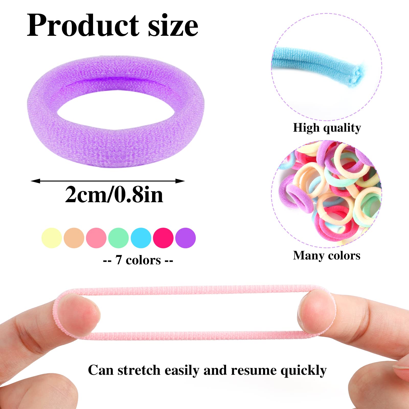300Pcs Cotton Hair Accessories for Toddlers, Girls and Kids - Seamless Multicolor Summer Hair Ties