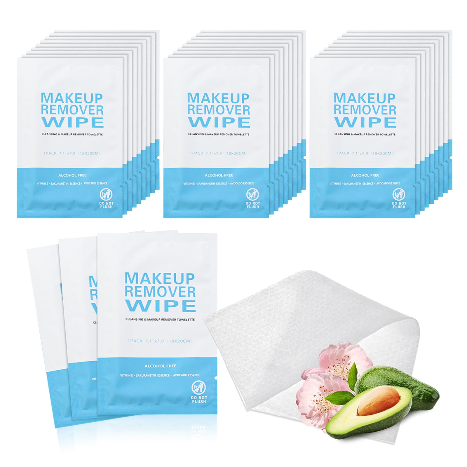 50 Pack Individual Makeup Remover Wipes, Individually Wrapped Face Cleansing Wipes, Travel Makeup Remover Cloth for Travel, Hote