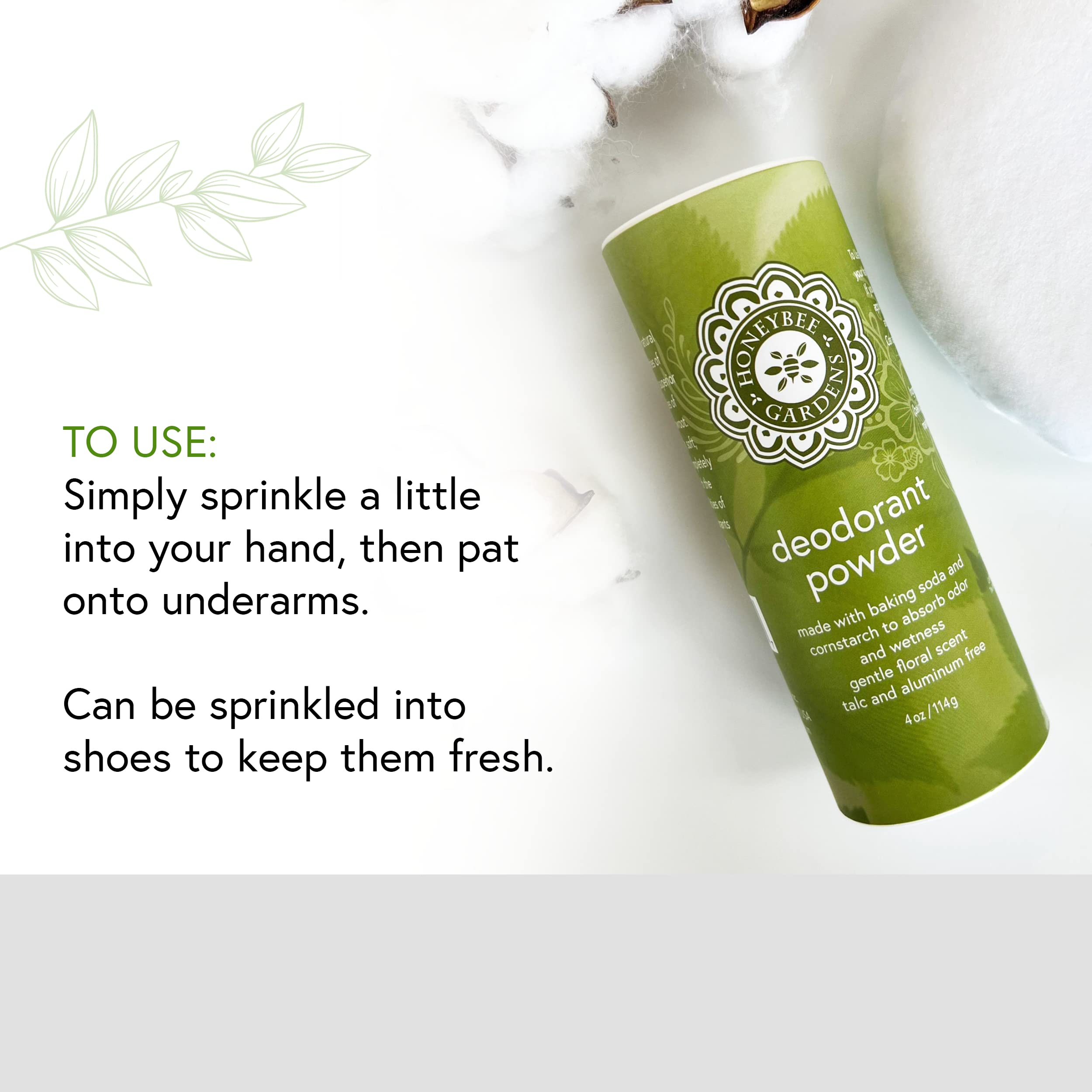 Honeybee Gardens Deodorant Powder, For Men And Women, With Baking Soda And Cornstarch, Talc-Free, Aluminum-Free, Multi-Use, Vega