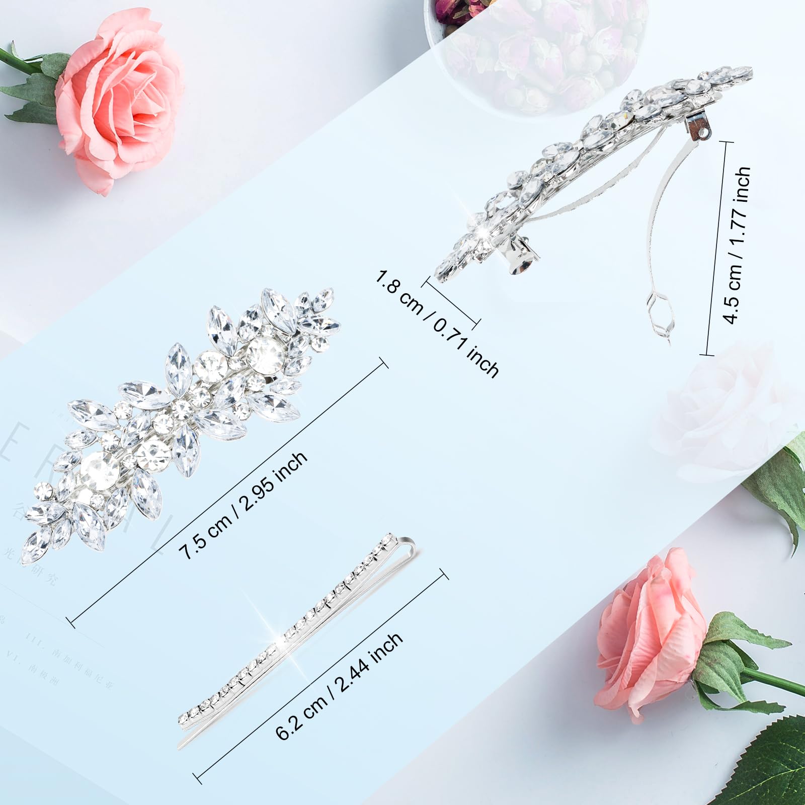 Whavel 4Pcs Silver Hair Clips Rhinestone Hair Clips Bride Rhinestone Barrettes Fancy Hair Clips Wedding Prom Formal Hair Accesso