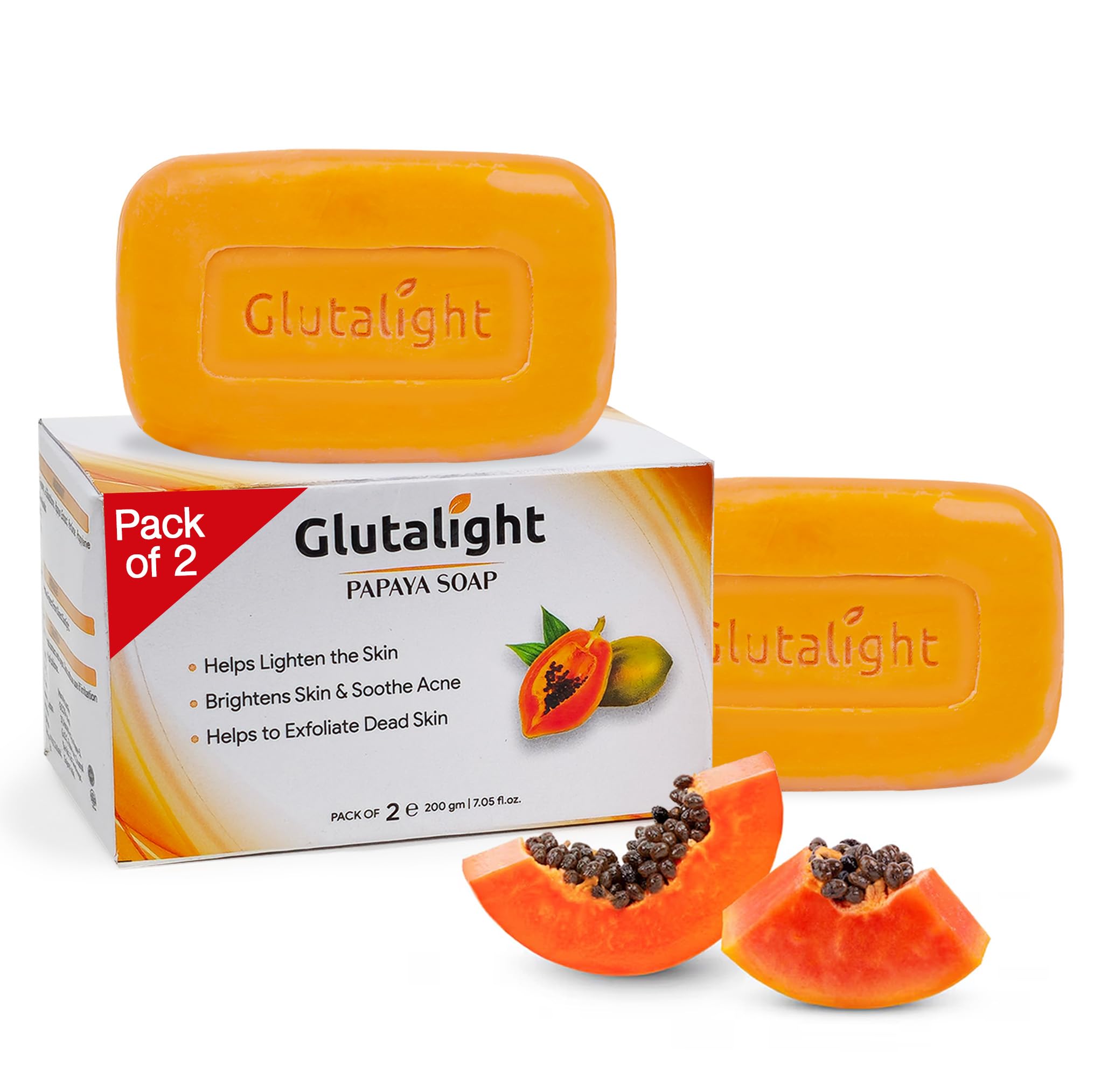 Glutalight Papaya Soap | Glutathione & Papaya Extract | Body Tan Removal Soap | Fades Pigmentation & Dark Spots | Exfoliate Dead