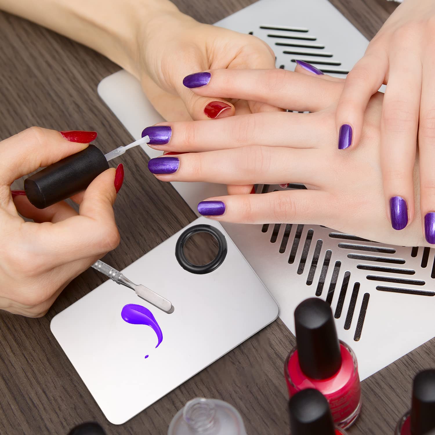 2 In 1 Set Makeup Mixing Palette, Stainless Steel Foundation Palette With Spatula For Mixing Foundation Eye Shadow Eyelash Nail