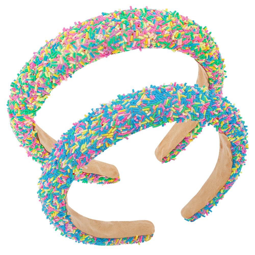 AHONEY 2 Pack Candy headband Thick Padded Headband for Women Girls, Cute Headbands Sprinkles Wide Head Band Non Slip Glitter Bir