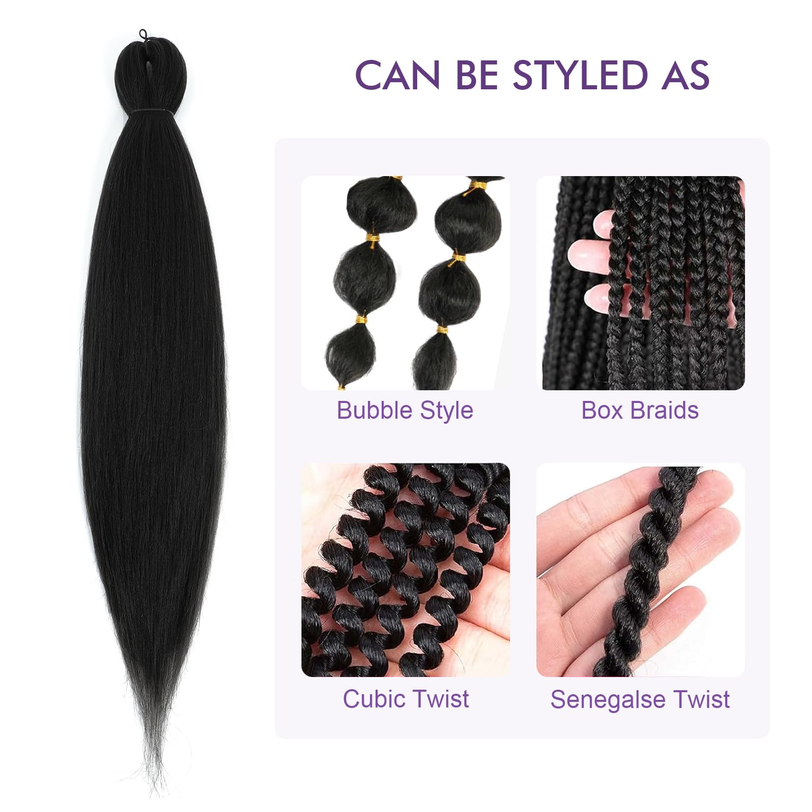 Rosdina Pre-Stretched Braiding Hair - 16 Inch 8 Packs Natural Black Short Braiding Hair For Twist Or Box Braids, Yaki Texture Ho